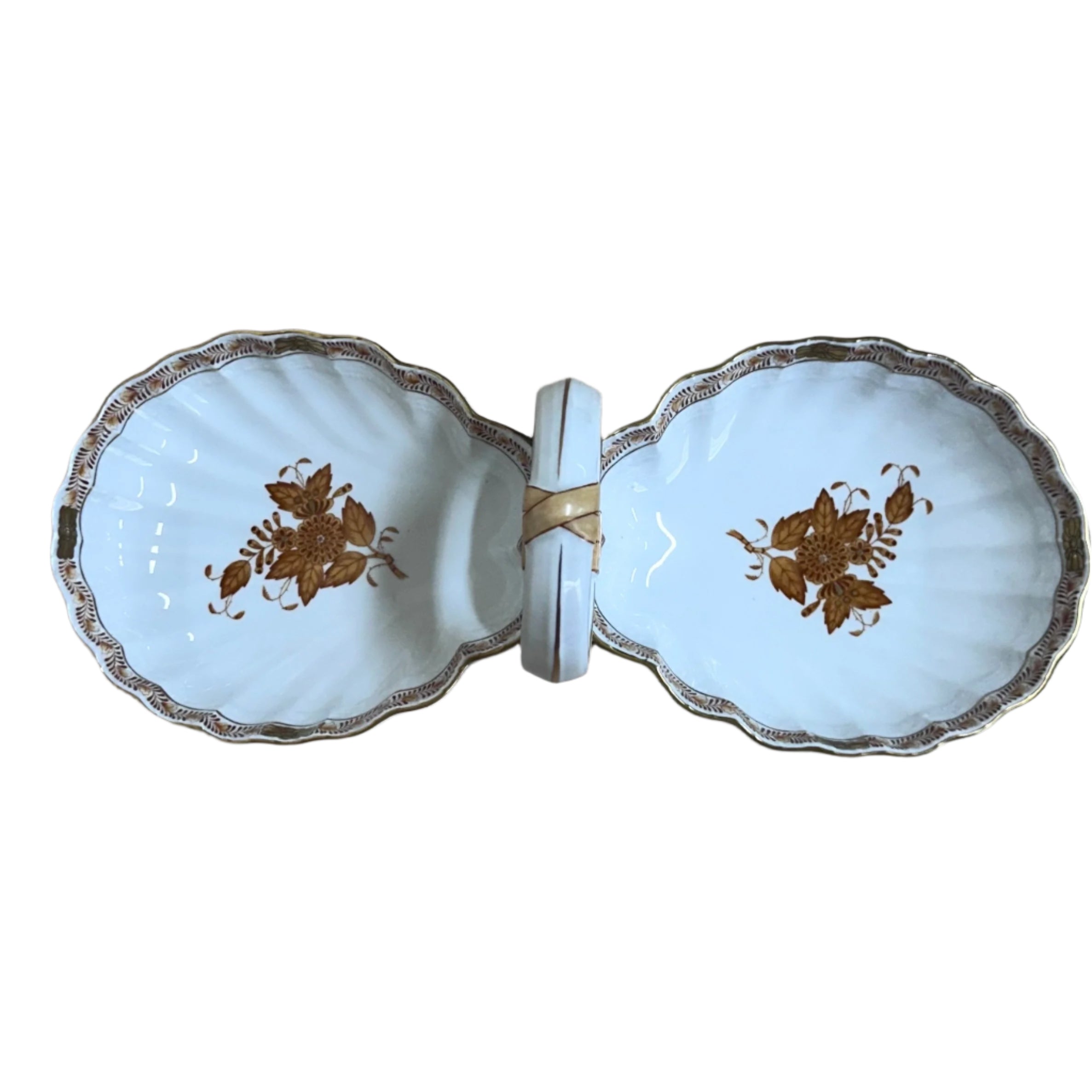 Herend Indian Basket Porcelain Double Shell Handled Dish 7530/AM