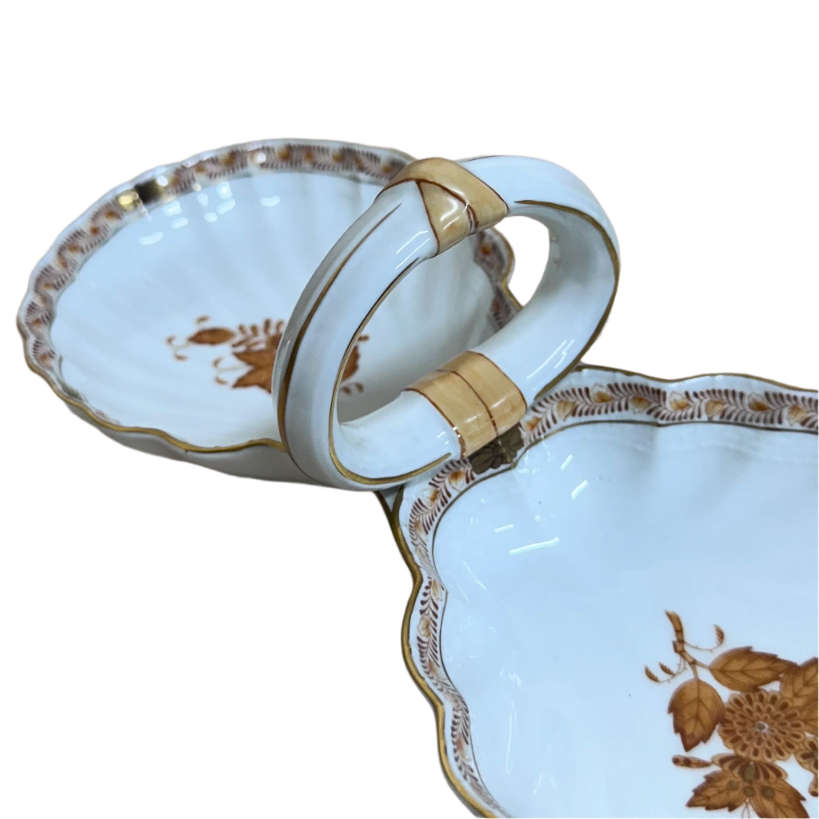 Herend Indian Basket Porcelain Double Shell Handled Dish 7530/AM