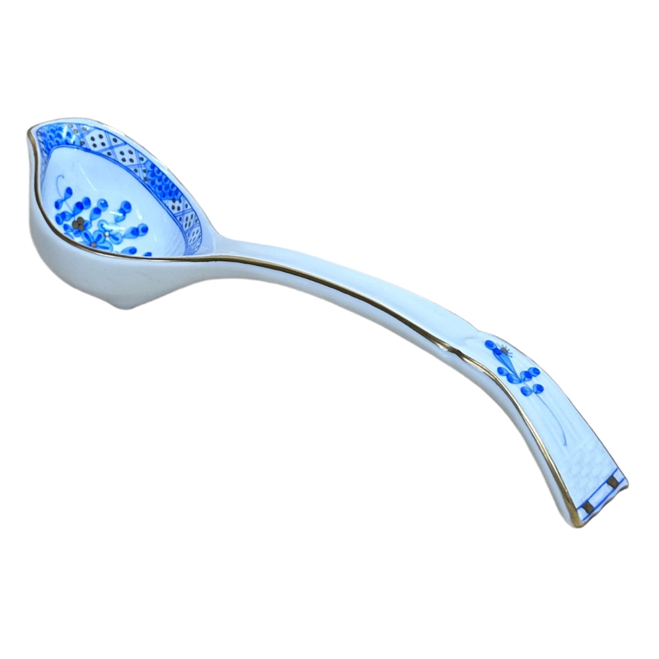 Herend Porcelain Blue Garden Gravy Boat with Attached Underplate & Ladle 122/WB 1240/WB