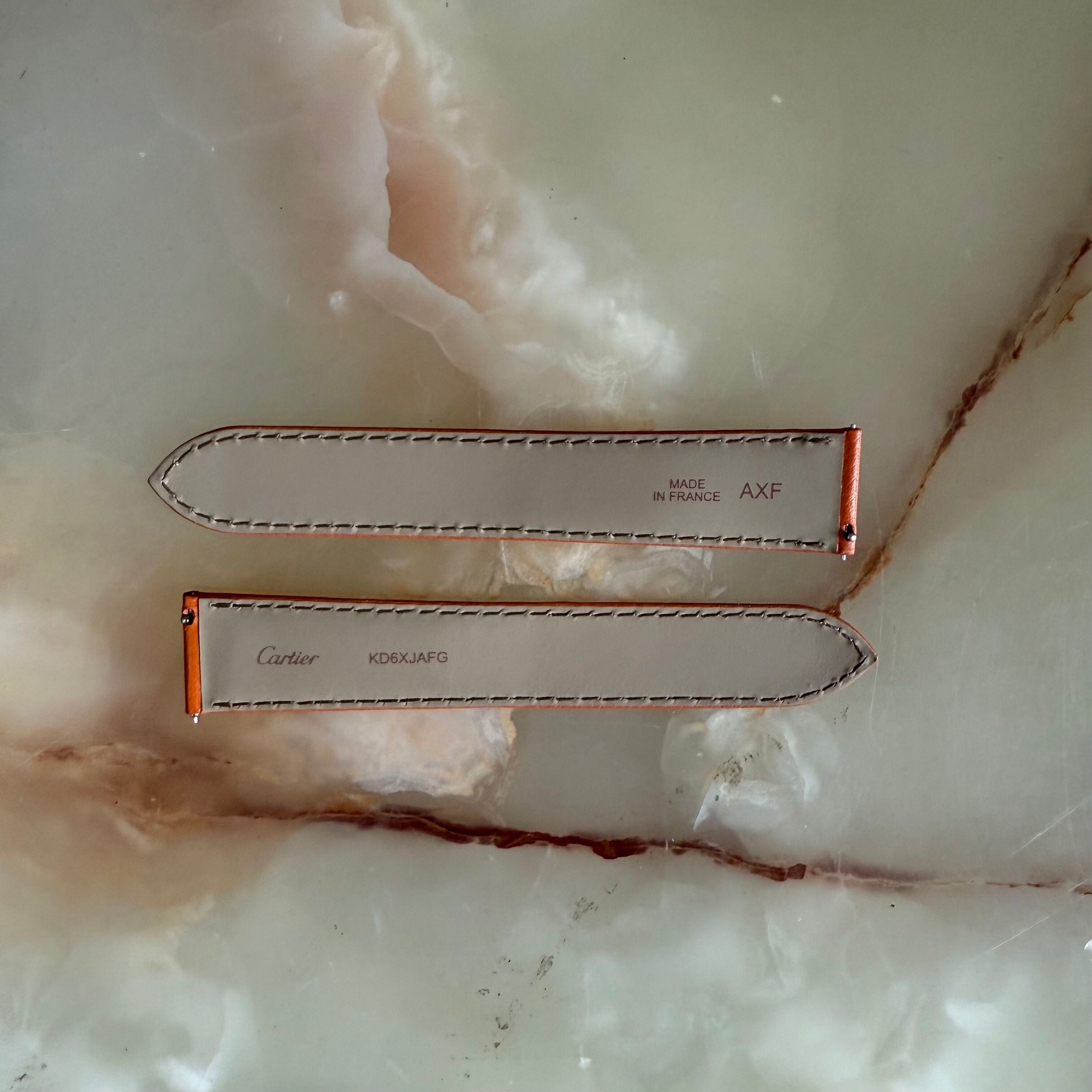 Authentic Cartier Ronde Orange Calfskin Watch Strap Band 20mm KD6XJAFG