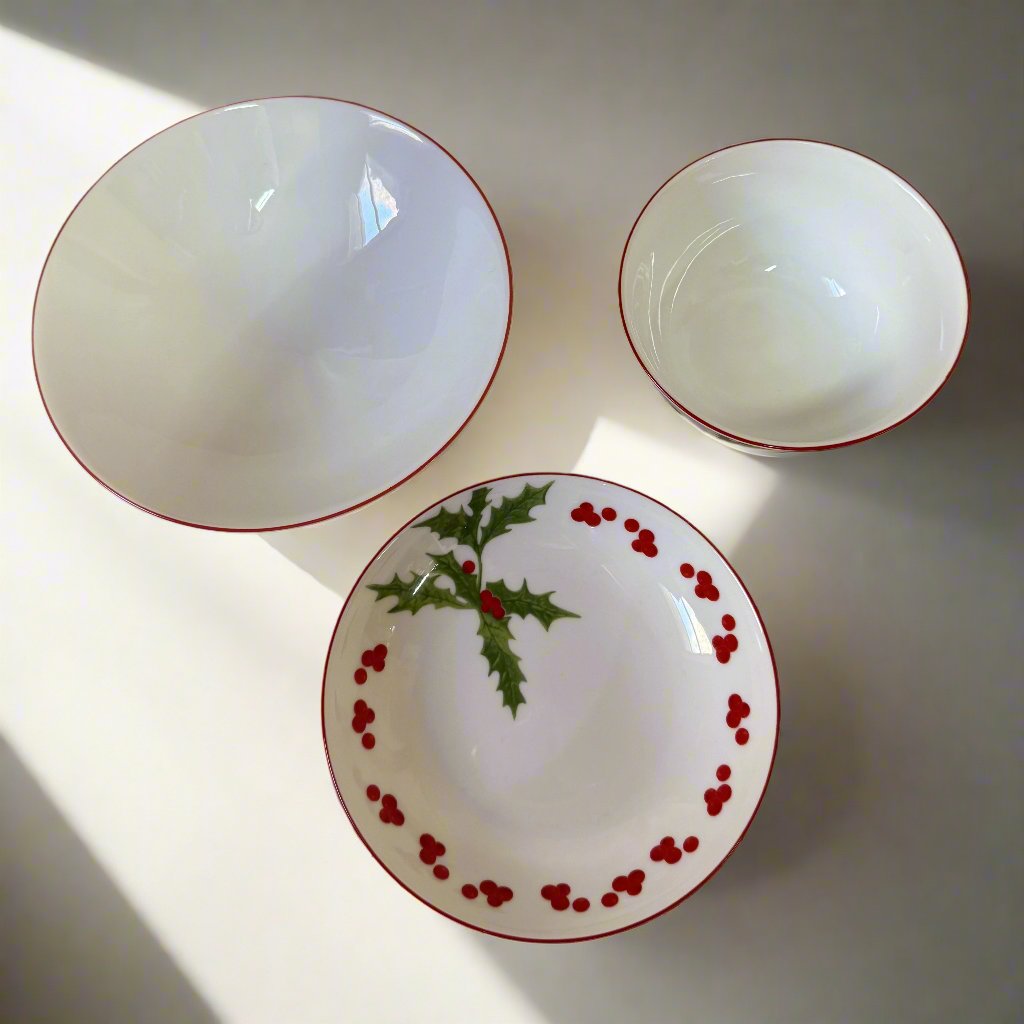 Richard Ginori Holly Berry Christmas Holiday Rice Bowl Saucer Set 006987317035