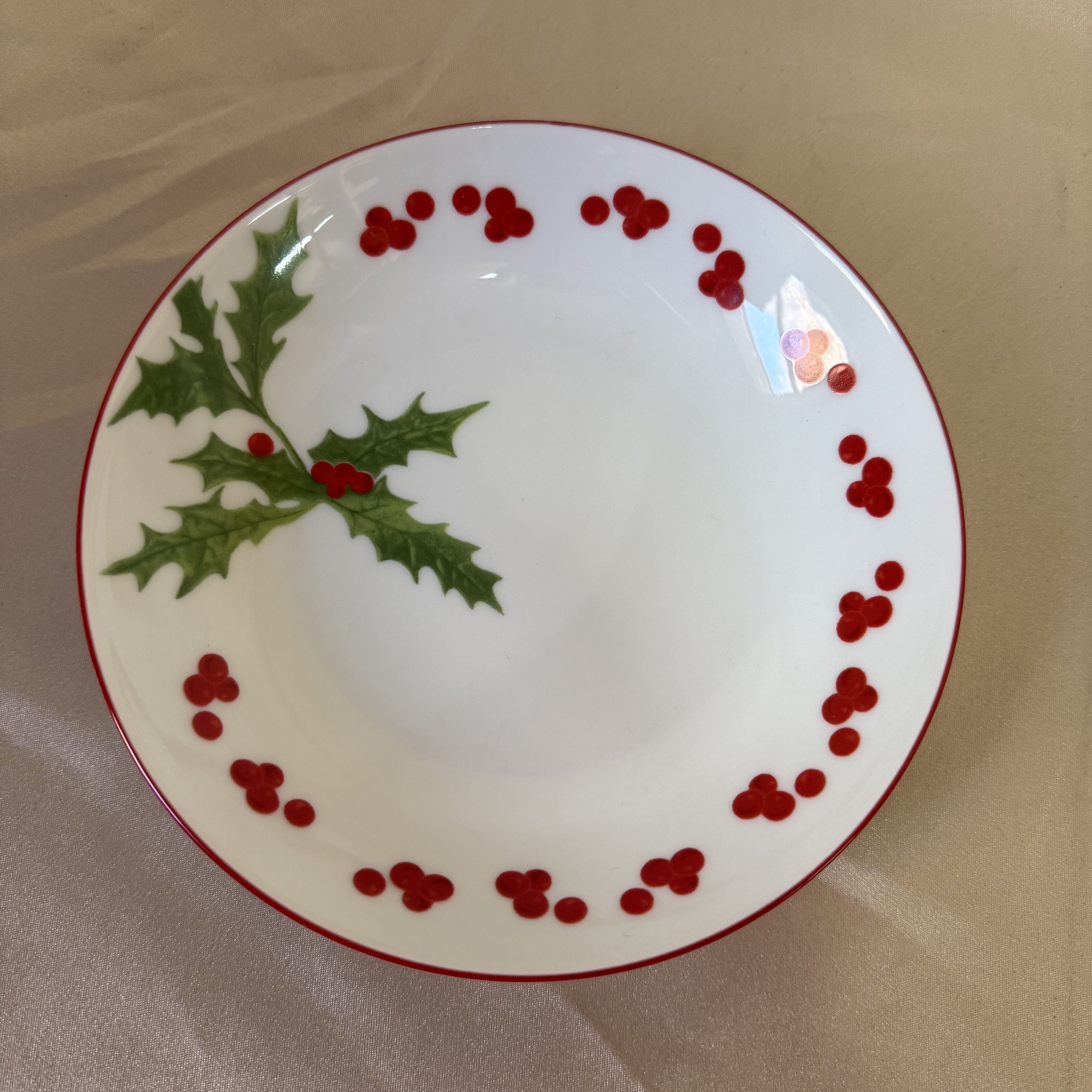 Richard Ginori Holly Berry Christmas Holiday Rice Bowl Saucer Set 006987317035