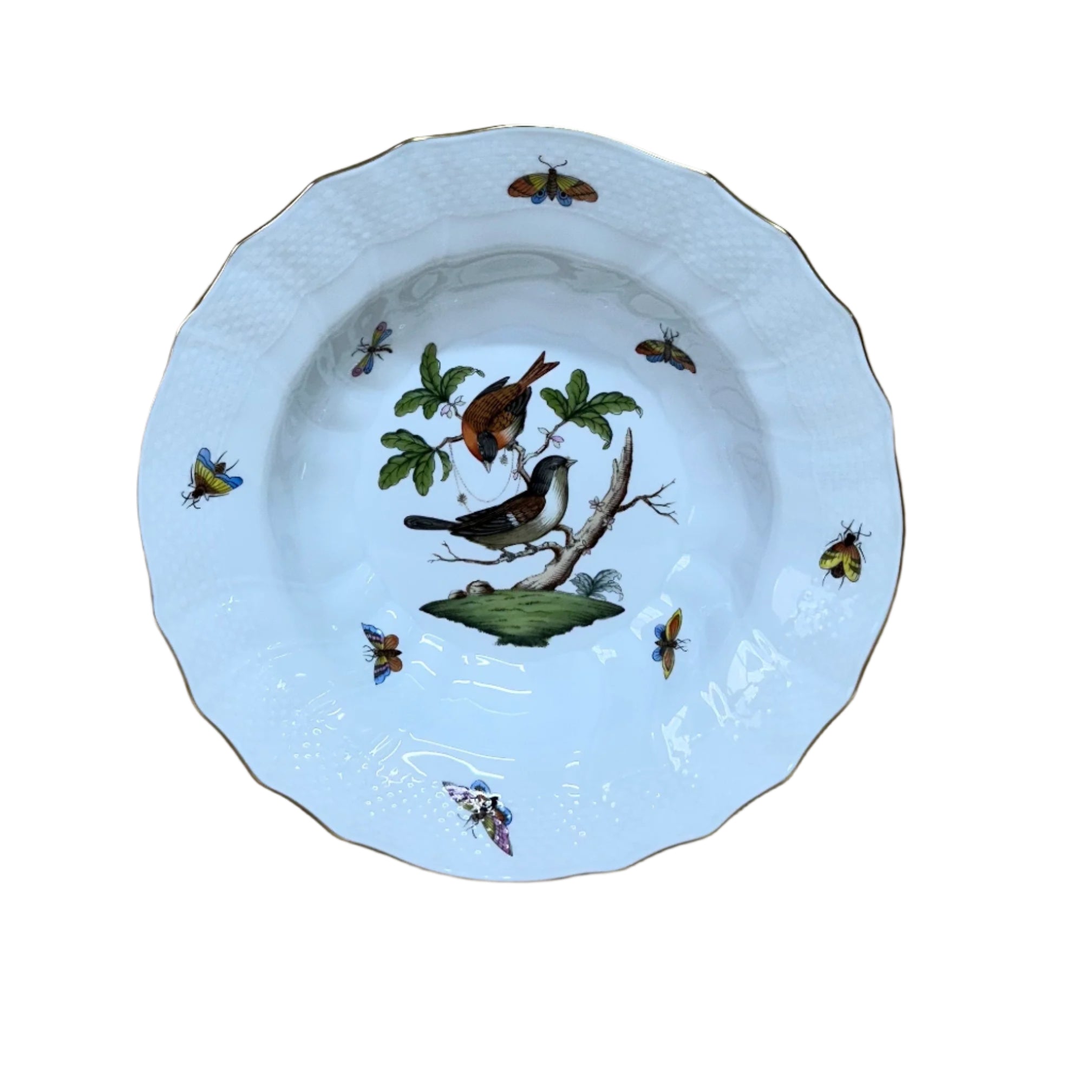 Herend Porcelain Rothschild Bird Large Rim Soup Bowl 1503-0-00/RO-4
