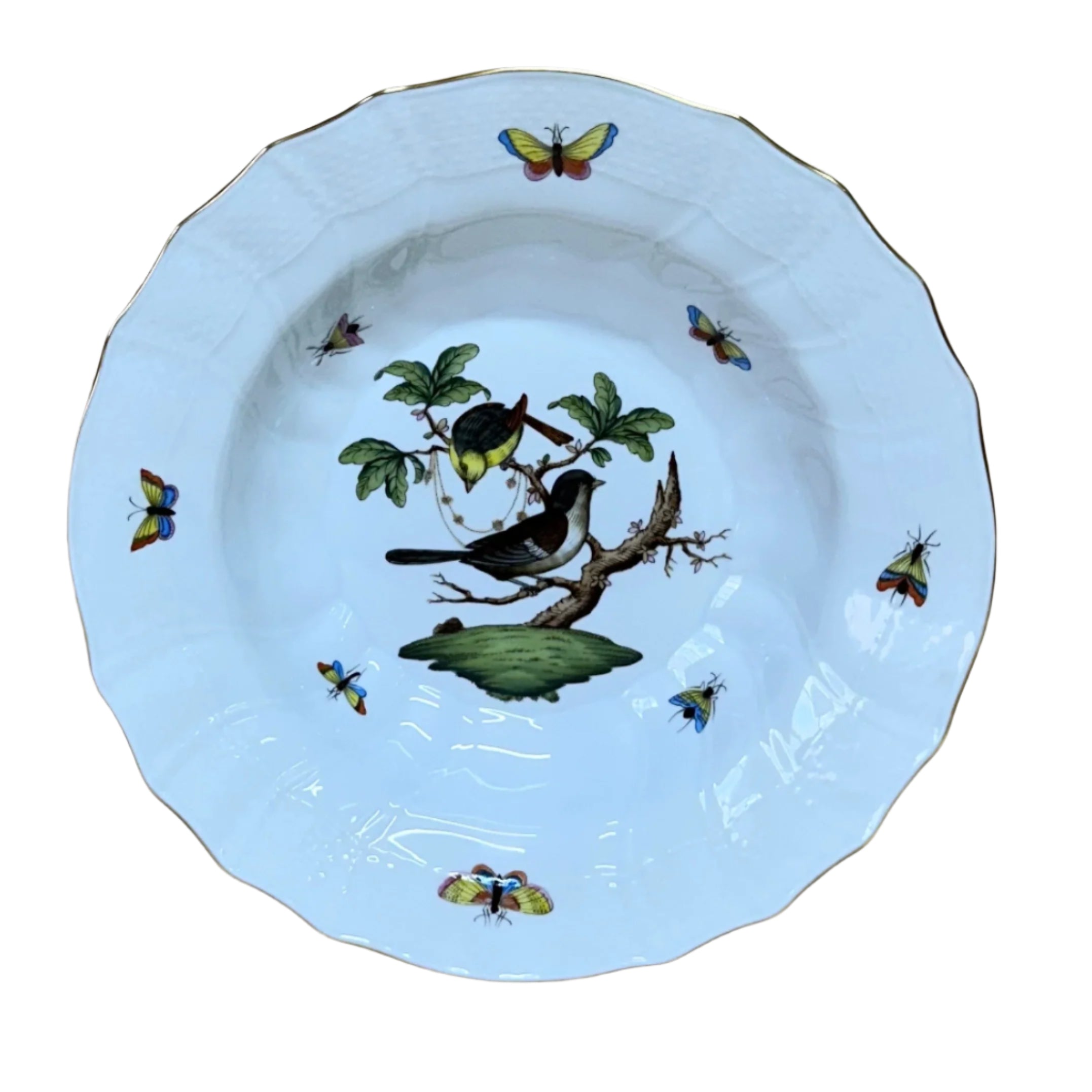 Herend Porcelain Rothschild Bird Large Rim Soup Bowl 1503-0-00/RO