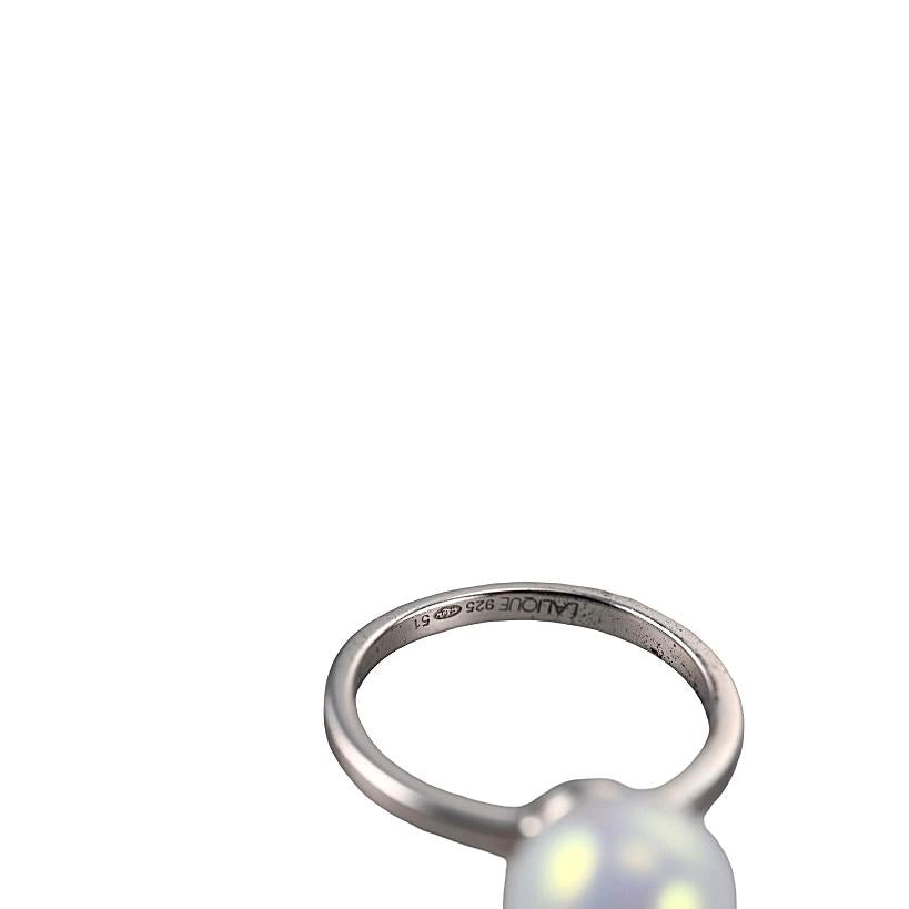 Lalique Charmante Iridescent Crystal Ball Sterling Silver Ring 10386600