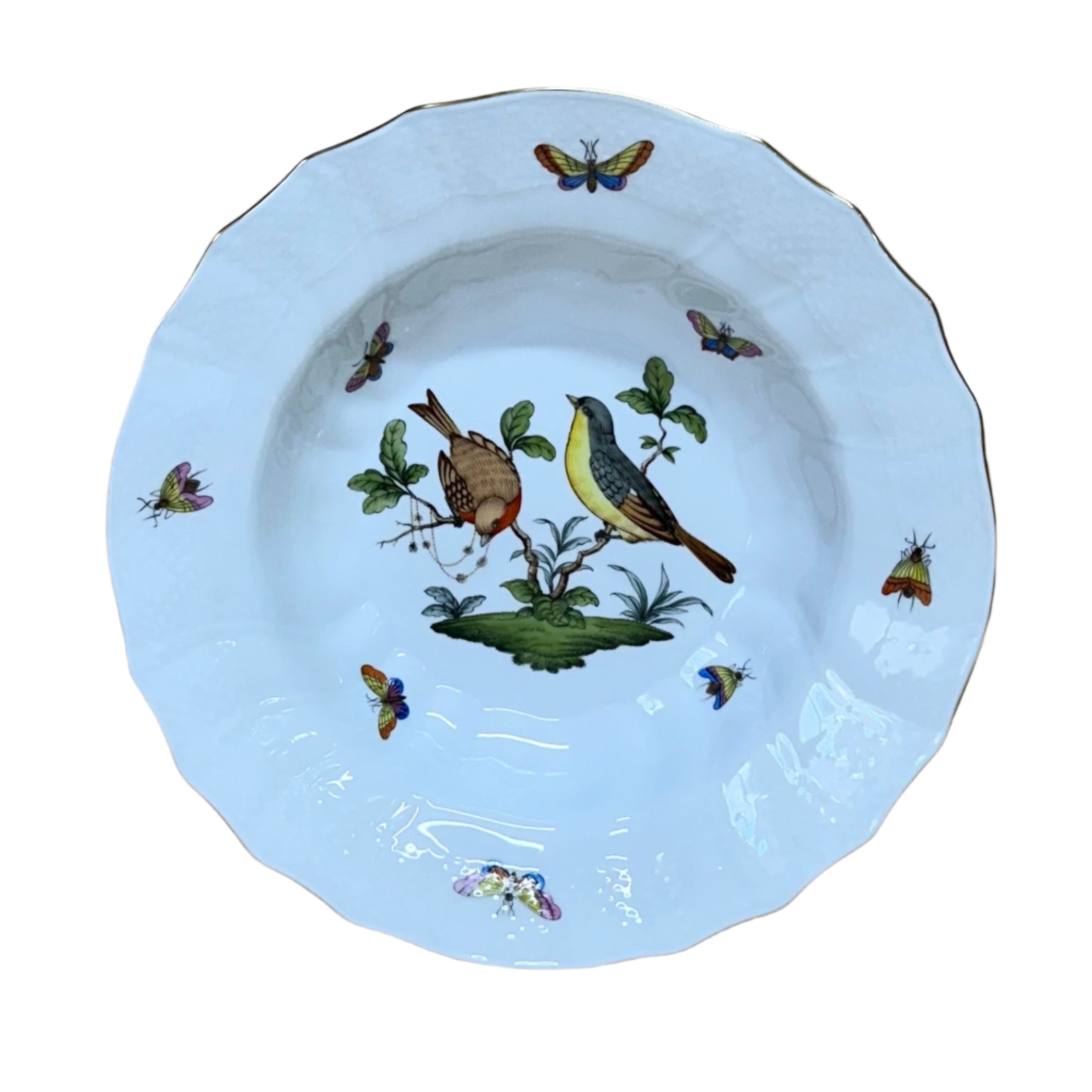 Herend Porcelain Rothschild Bird Large Rim Soup Bowl 1503-0-00/RO-7