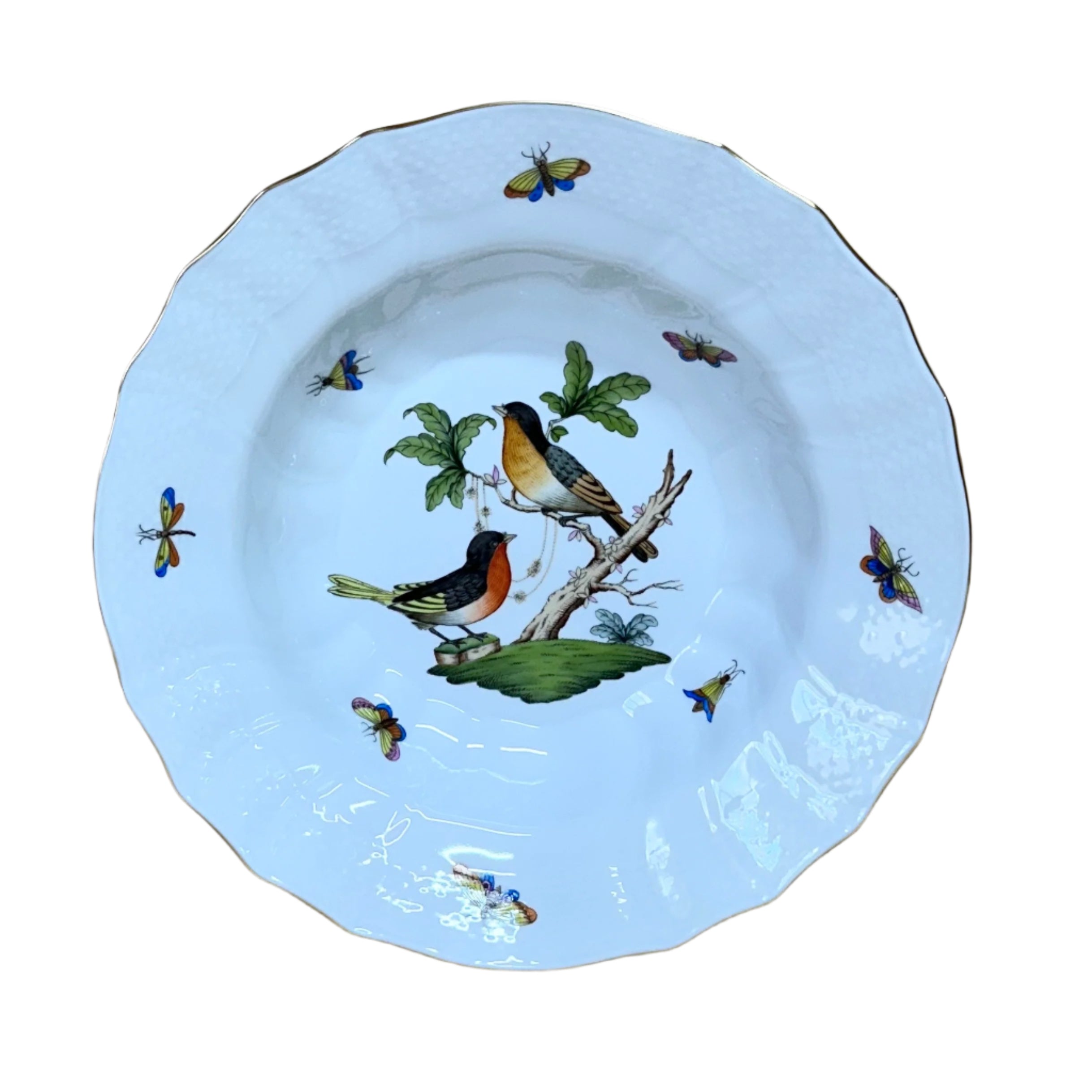 Herend Porcelain Rothschild Bird Large Rim Soup Bowl 1503-0-00/RO-8