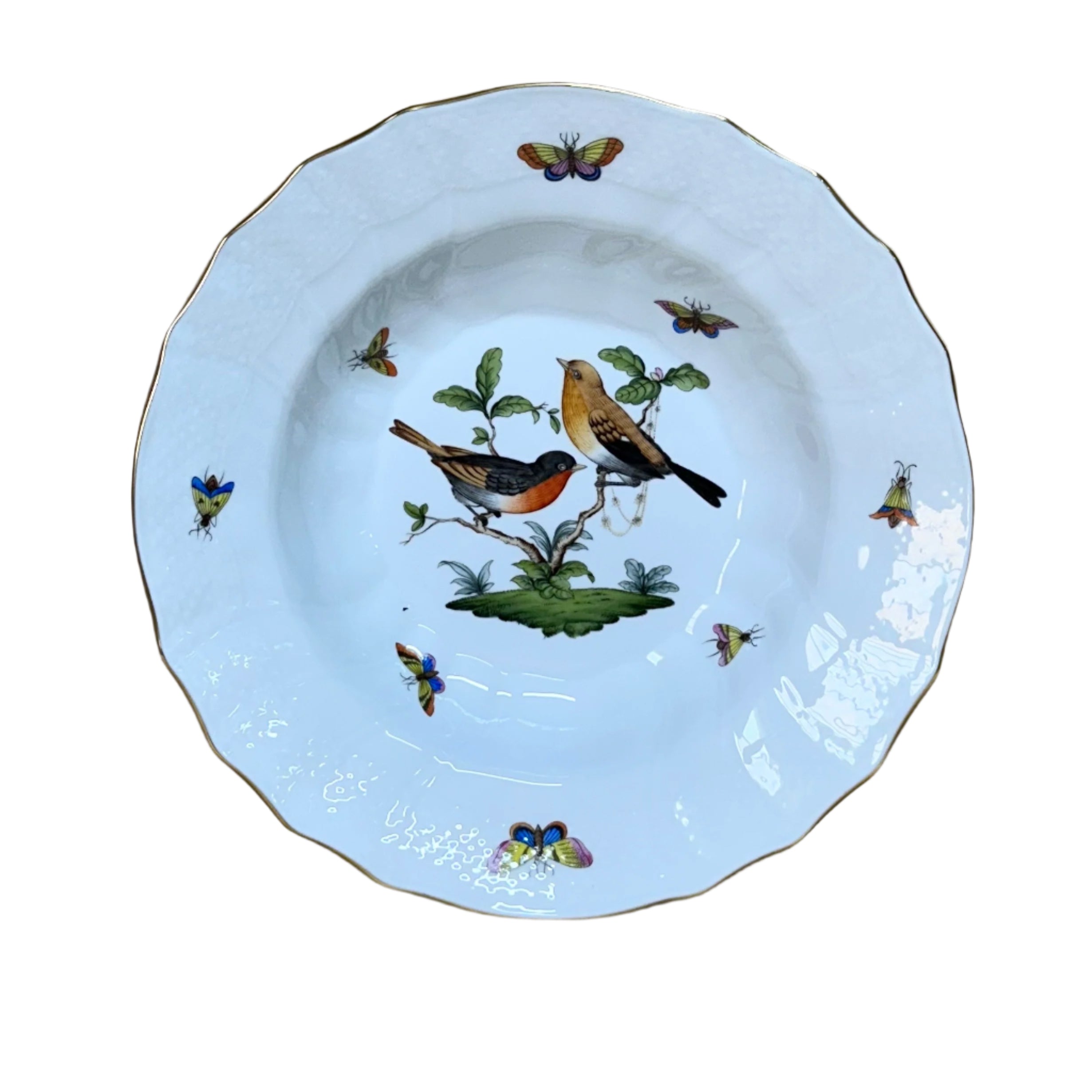 Herend Porcelain Rothschild Bird Large Rim Soup Bowl 1503-0-00/RO-9