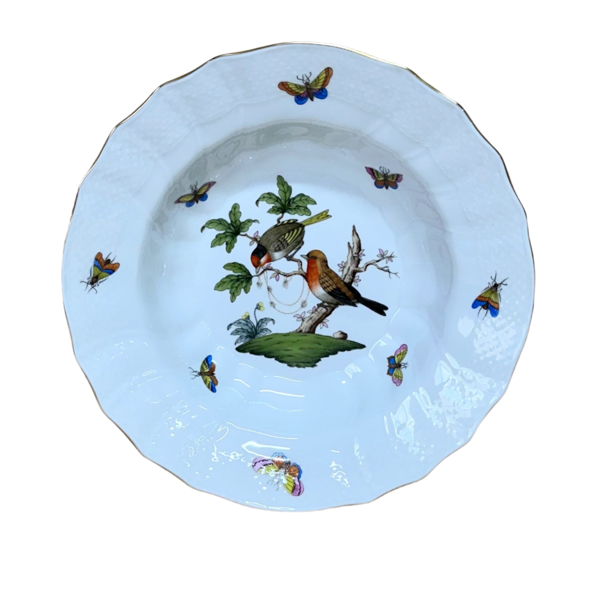 Herend Porcelain Rothschild Bird Large Rim Soup Bowl 1503-0-00/RO-10