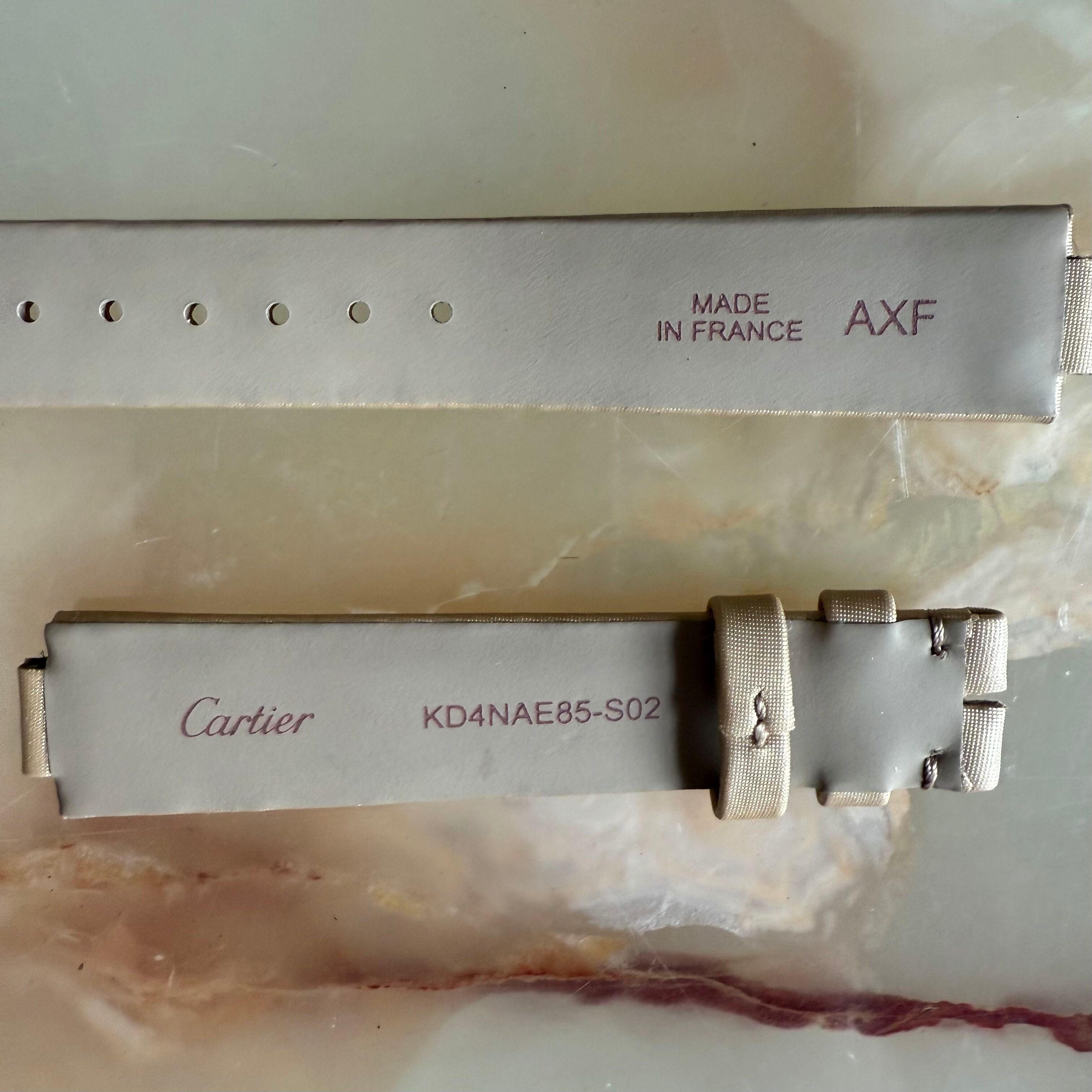 Authentic Cartier Ballon Bleu Beige Satin Leather Watch Strap Band 16mm KD4NAE85-S02