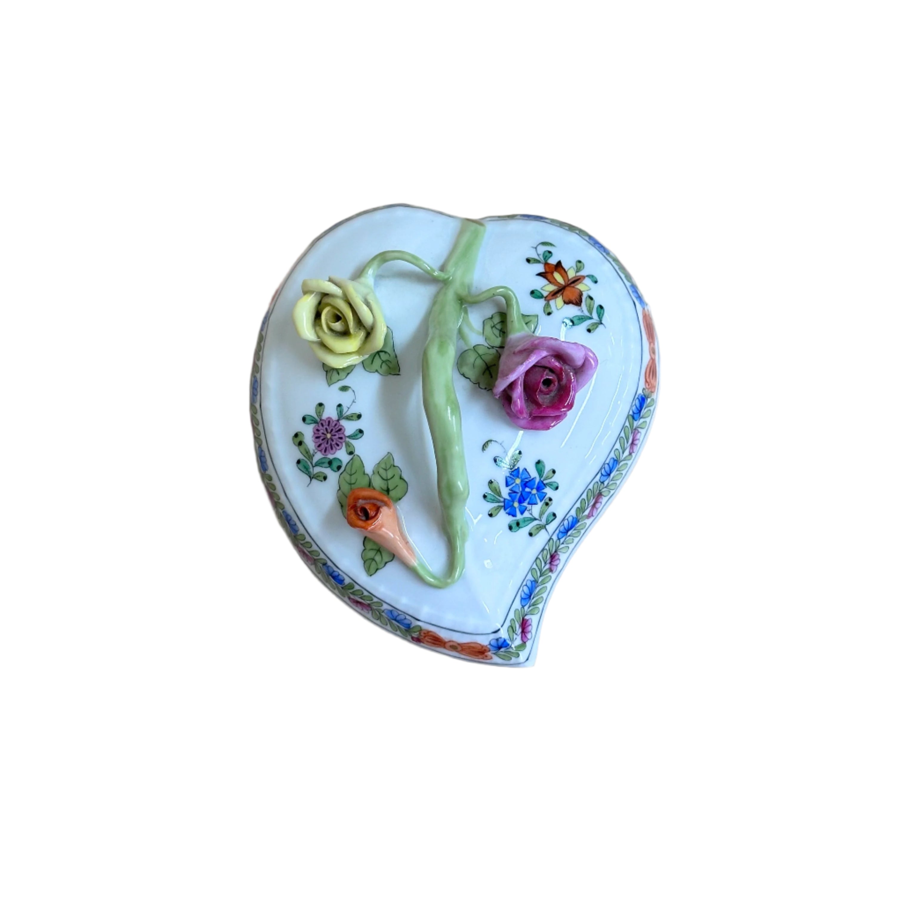 Herend Porcelain Indian Basket Heart Shape Bon Bon & Lid Box 6003-200