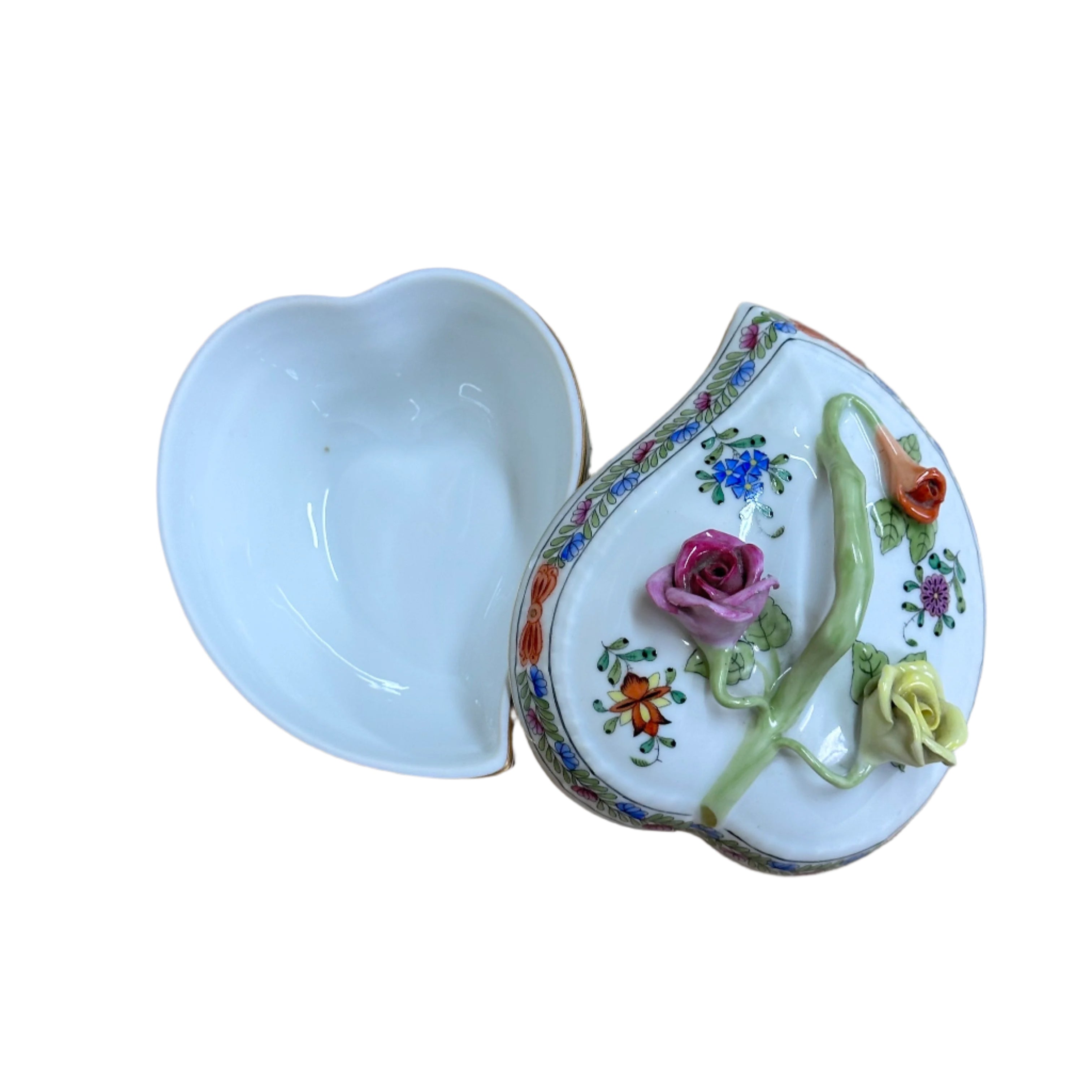 Herend Porcelain Indian Basket Heart Shape Bon Bon & Lid Box 6003-200