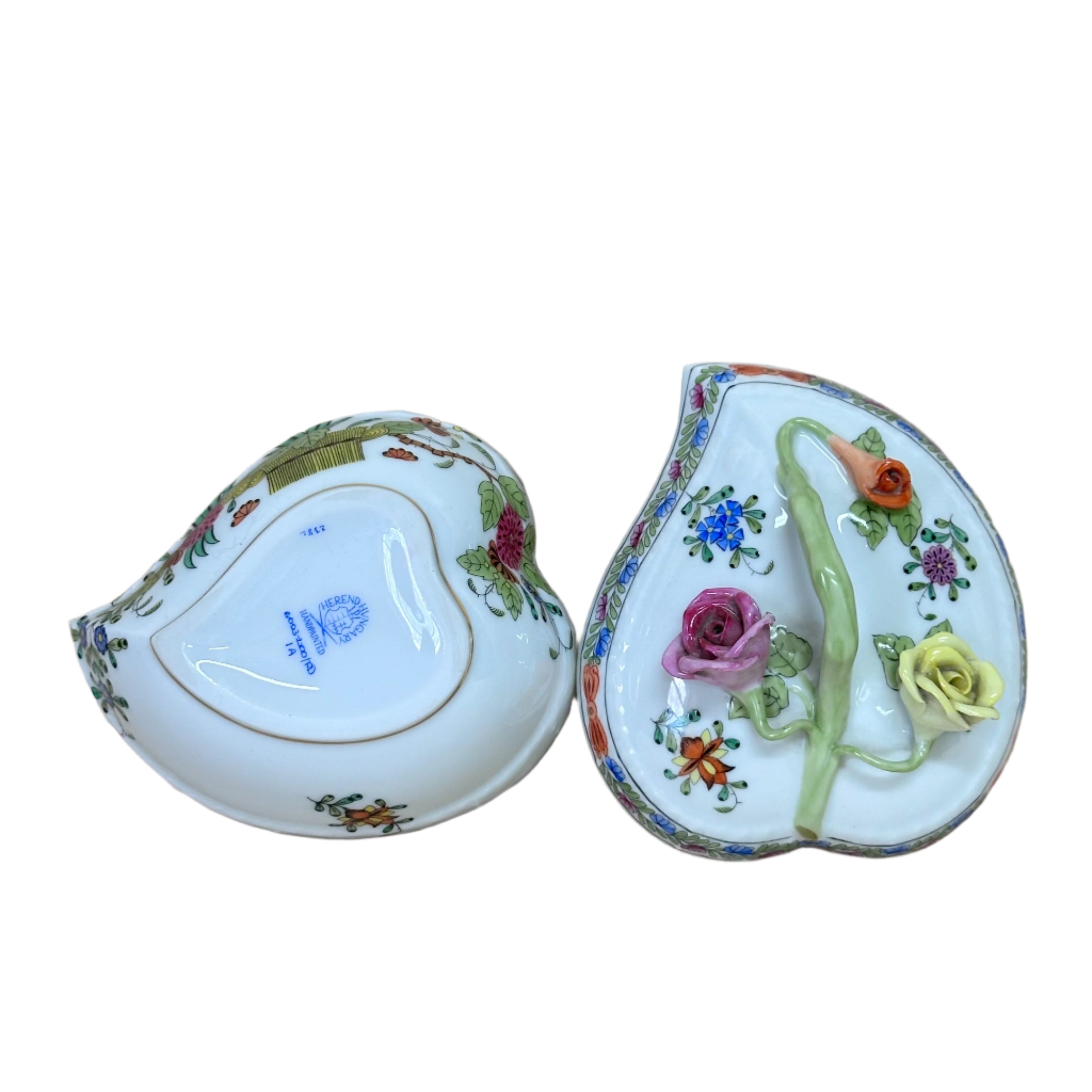 Herend Porcelain Indian Basket Heart Shape Bon Bon & Lid Box 6003-200