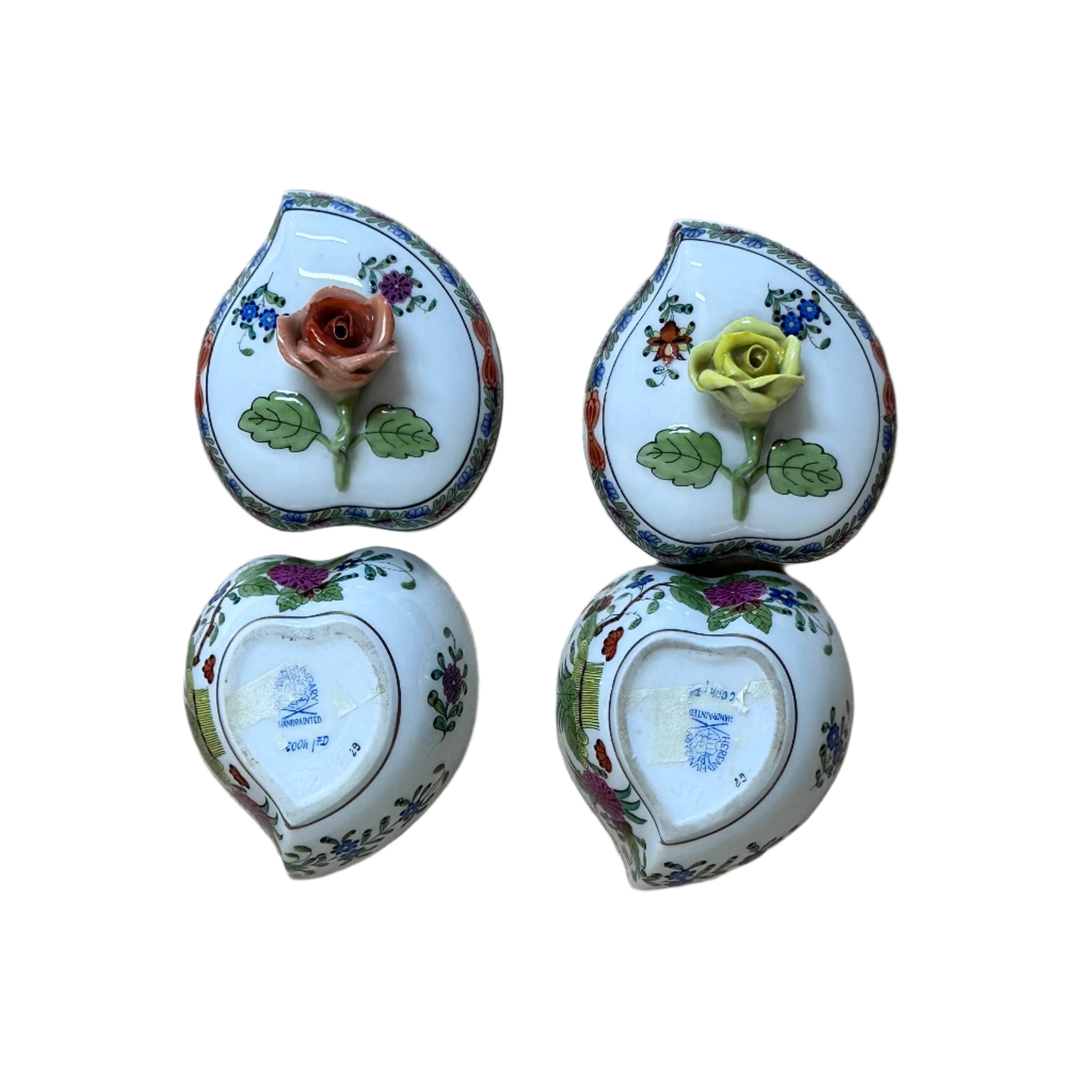Herend Porcelain Indian Basket Heart Shape Bon Bon & Lid Small Box 600h//FD Set of 2