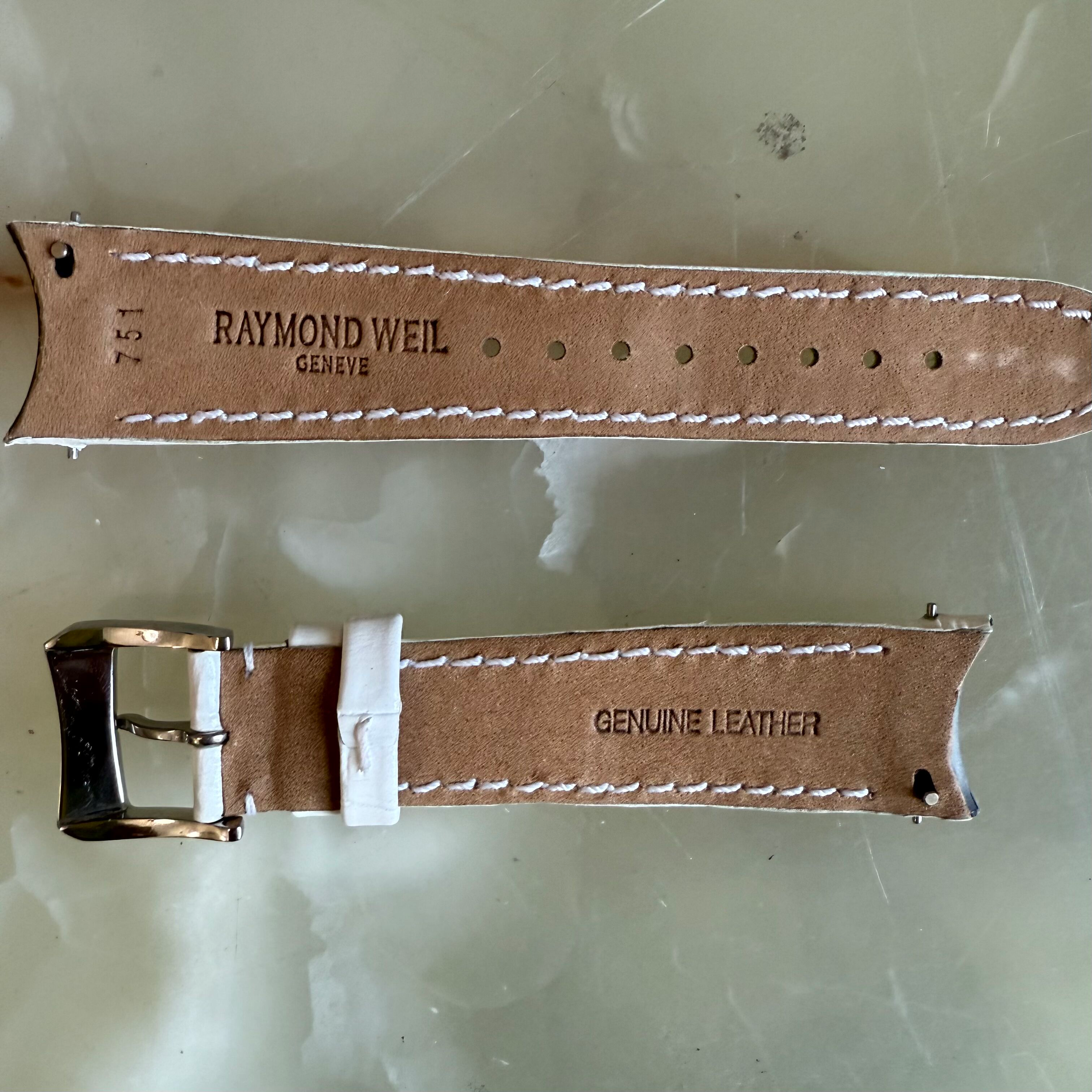 Authentic Raymond Weil White Leather Watch Strap Band 19mm w Buckle