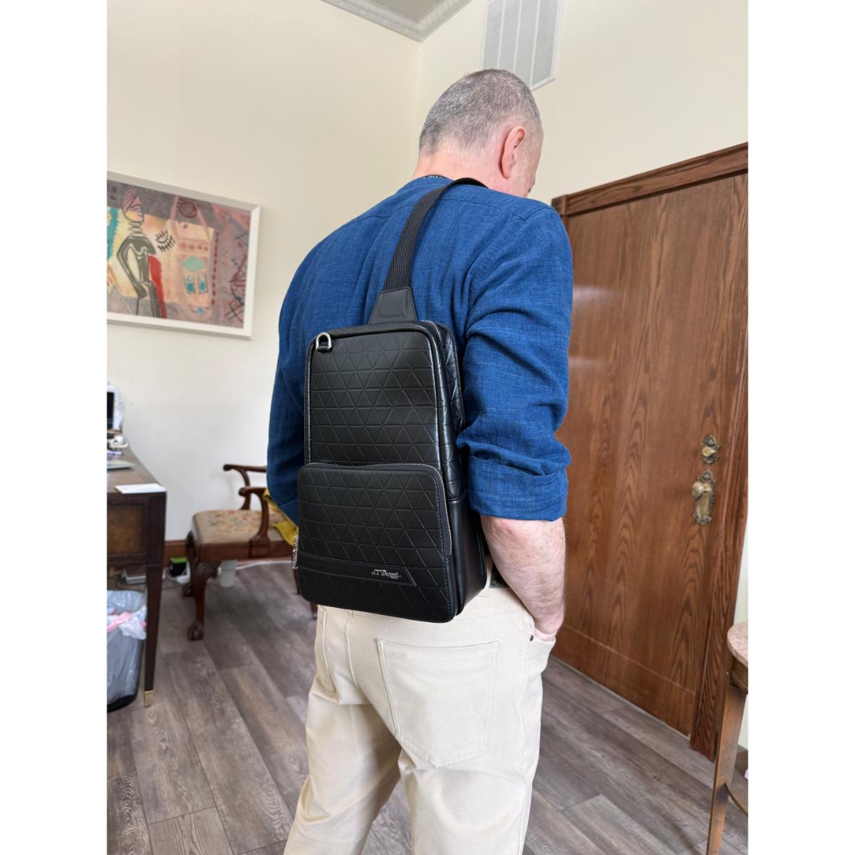 S. T. Dupont Firehead Black Leather Shoulder Bag 160001