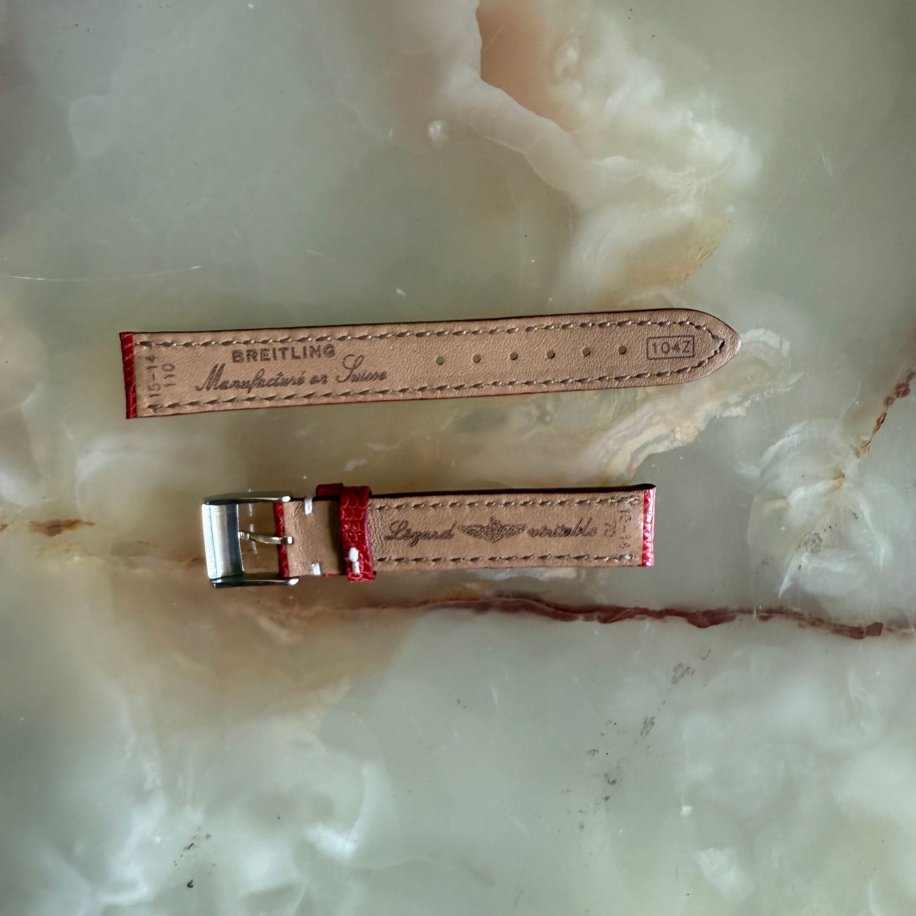 Authentic Breitling Red Lizard Watch Strap Band 104Z 15mm with Buckle