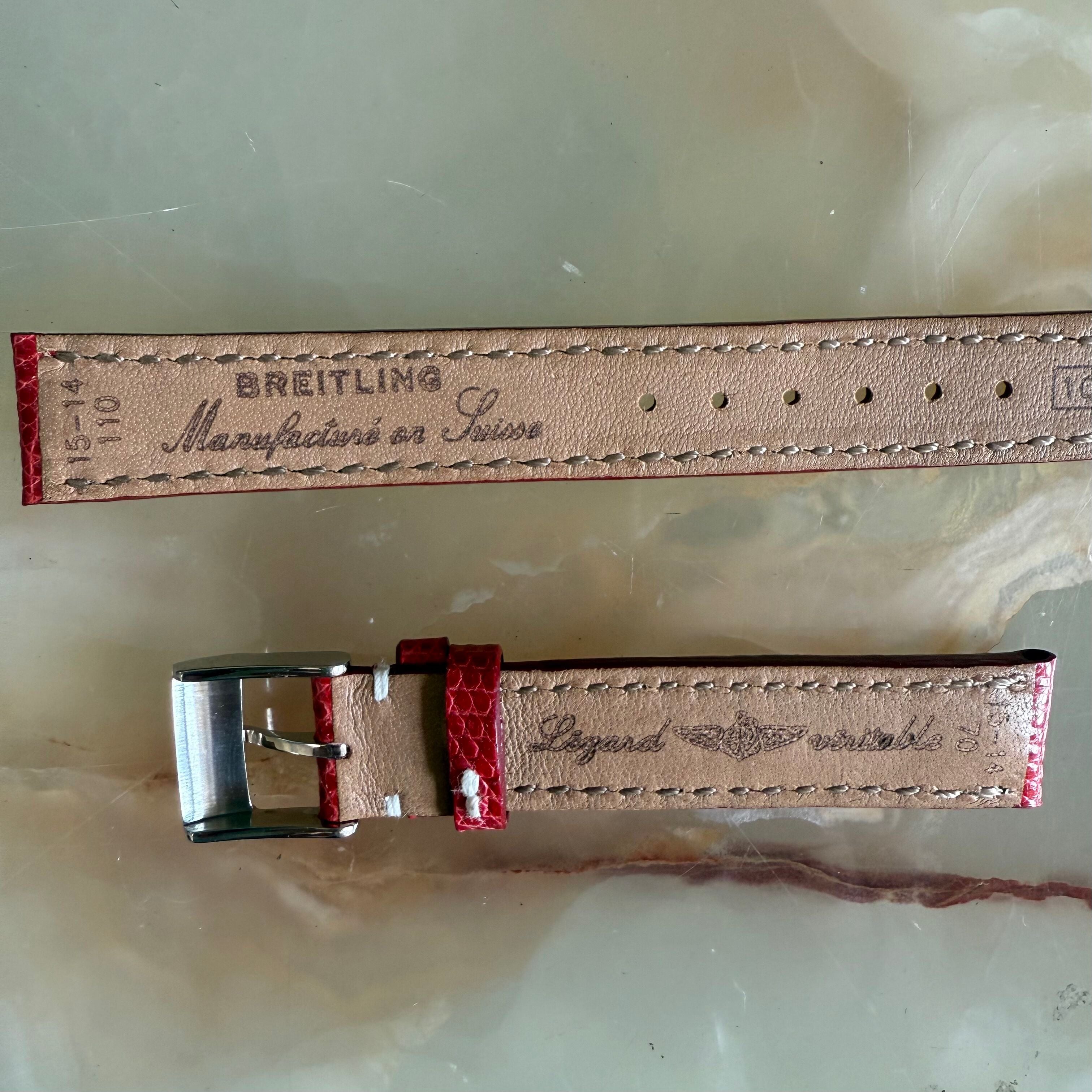 Authentic Breitling Red Lizard Watch Strap Band 104Z 15mm with Buckle