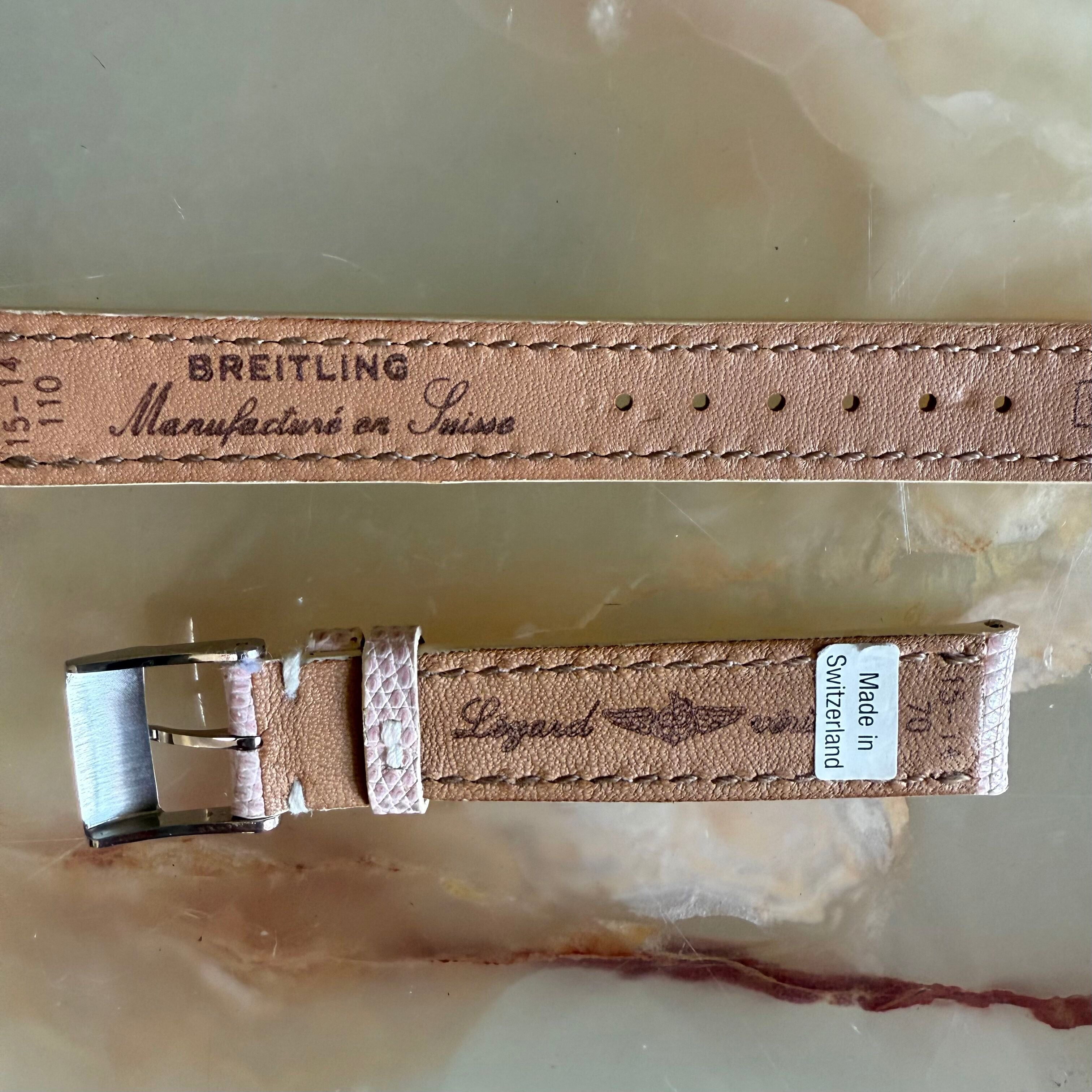 Authentic Breitling Pink Lizard Watch Strap Band 102Z 15mm with Buckle