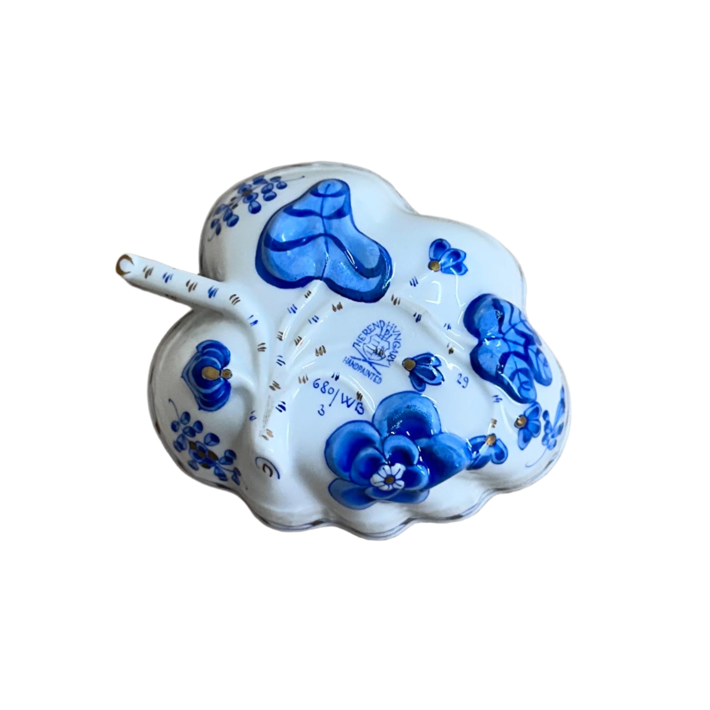 Herend Porcelain Blue Garden Small Leaf Motif Bowl 680/WB