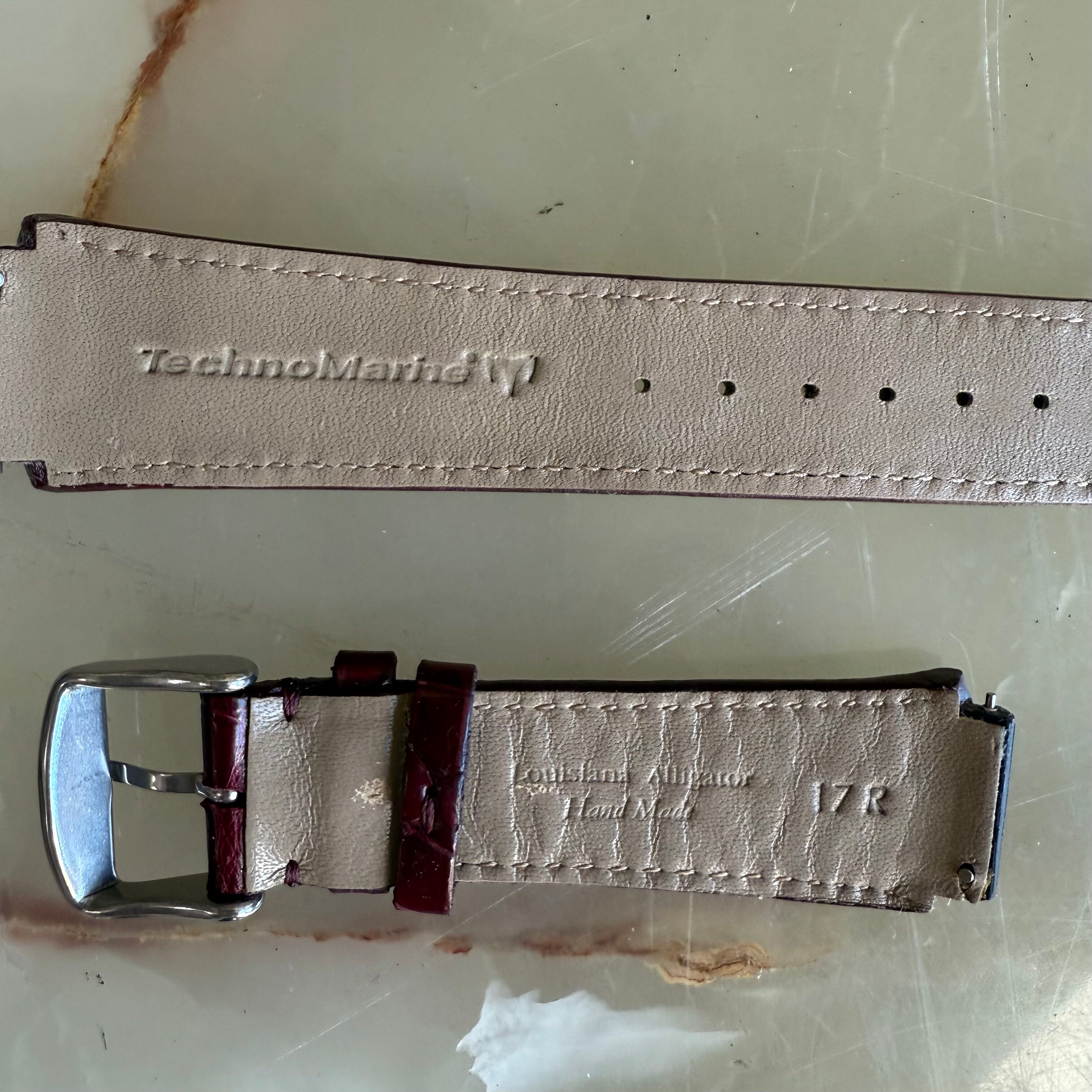 Authentic TechnoMarine Burgundy Alligator Watch Strap Band 17mm w Buckle