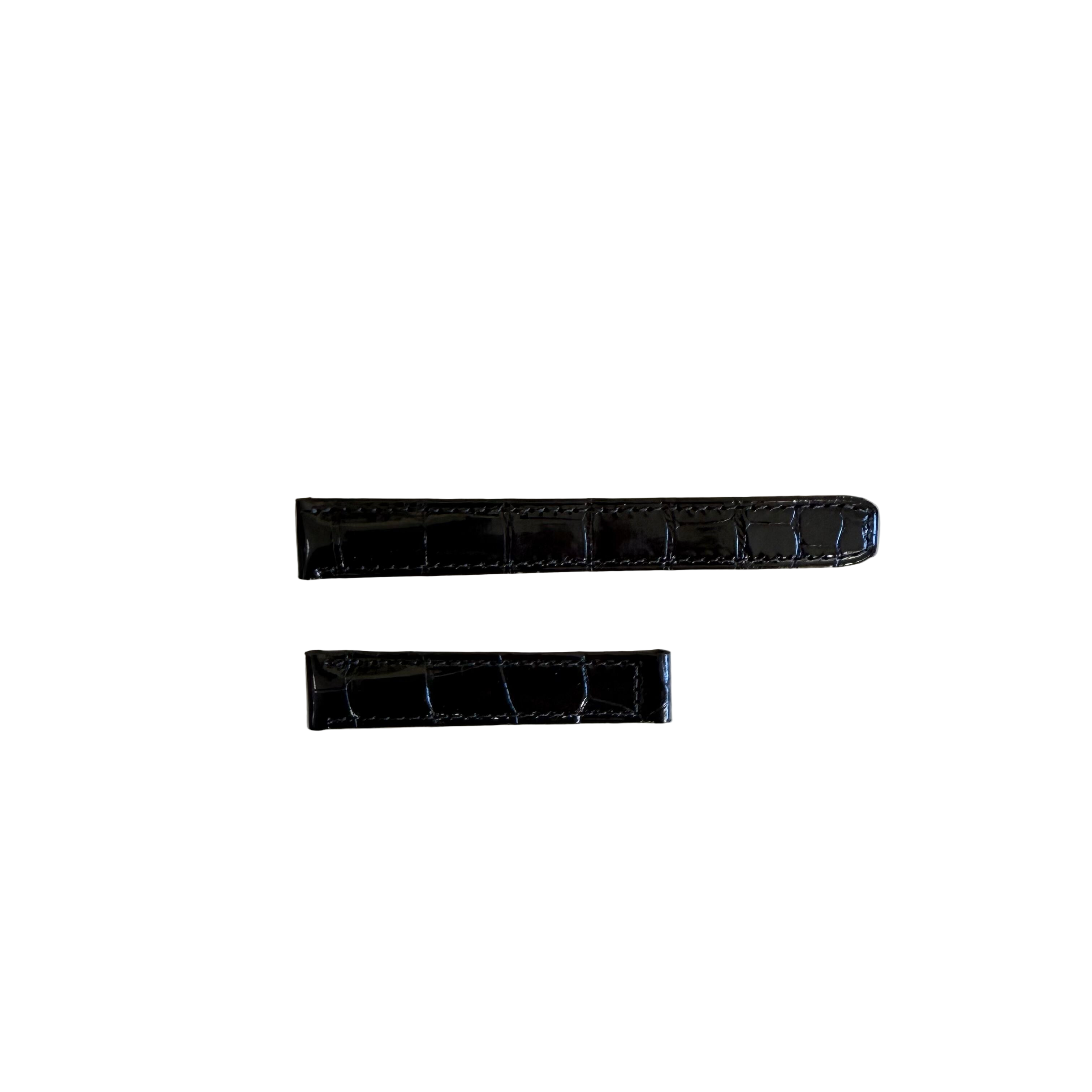 Authentic Baume & Mercier Black Shiny Crocodile Watch Strap Band 15mm