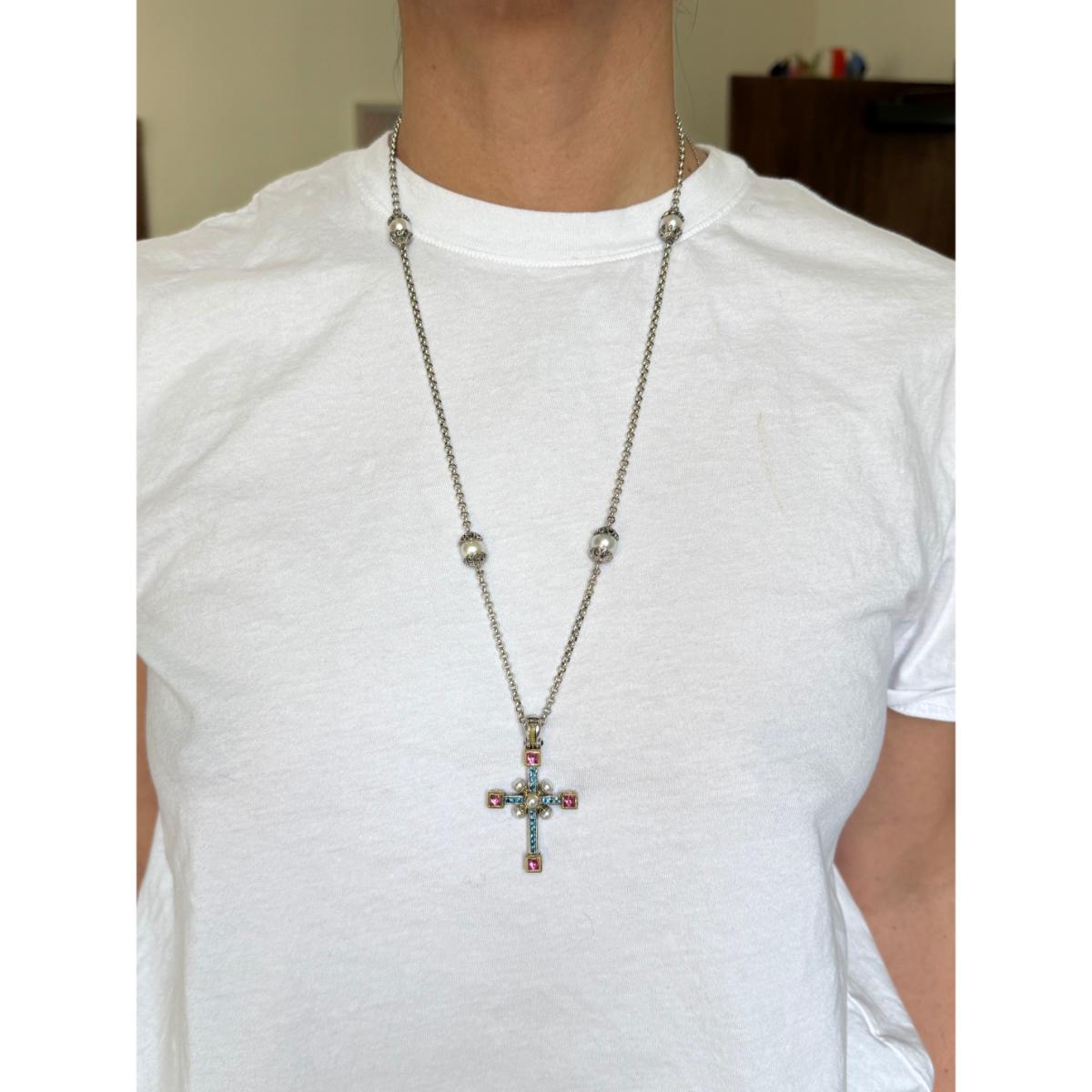 Konstantino Pearl 18k Yellow Gold Sterling Cross Pendant Necklace