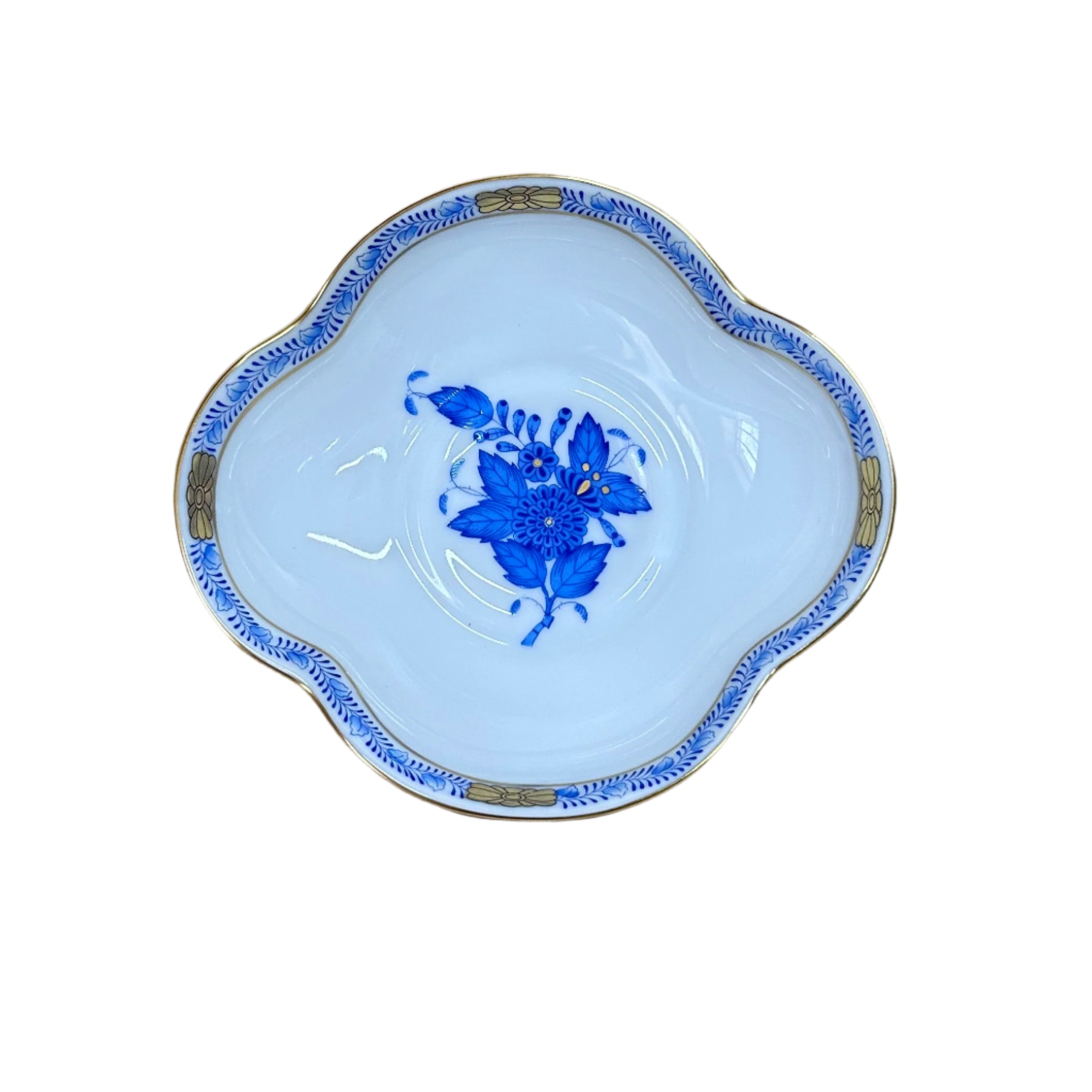 12pc Herend Chinese Bouquet Blue Flat Demitasse Cup & Saucer Set for 6