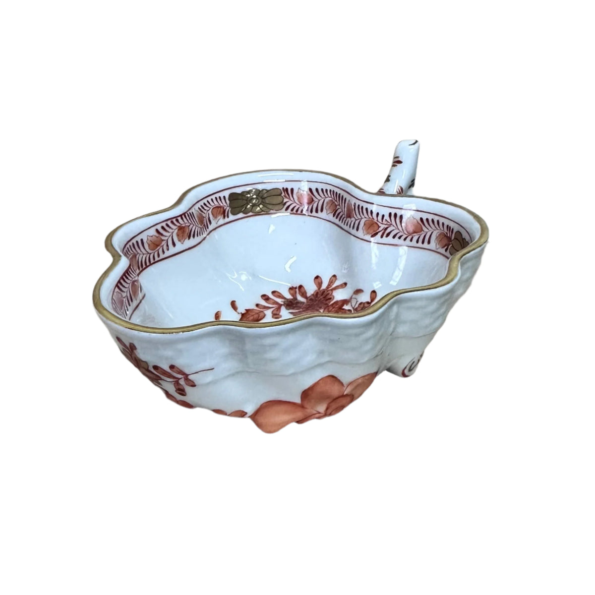 Herend Indian Basket Rust Porcelain Small Leaf Motif Bowl 680/FH
