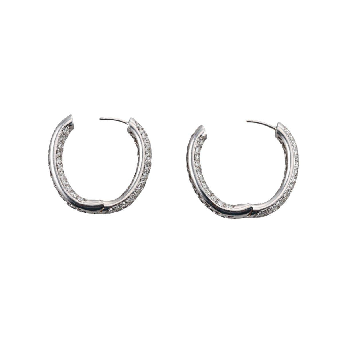 14k White Gold Diamond Hoop Earrings