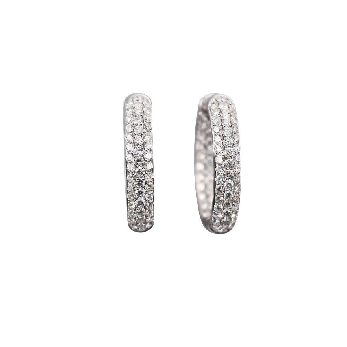 14k White Gold Diamond Hoop Earrings