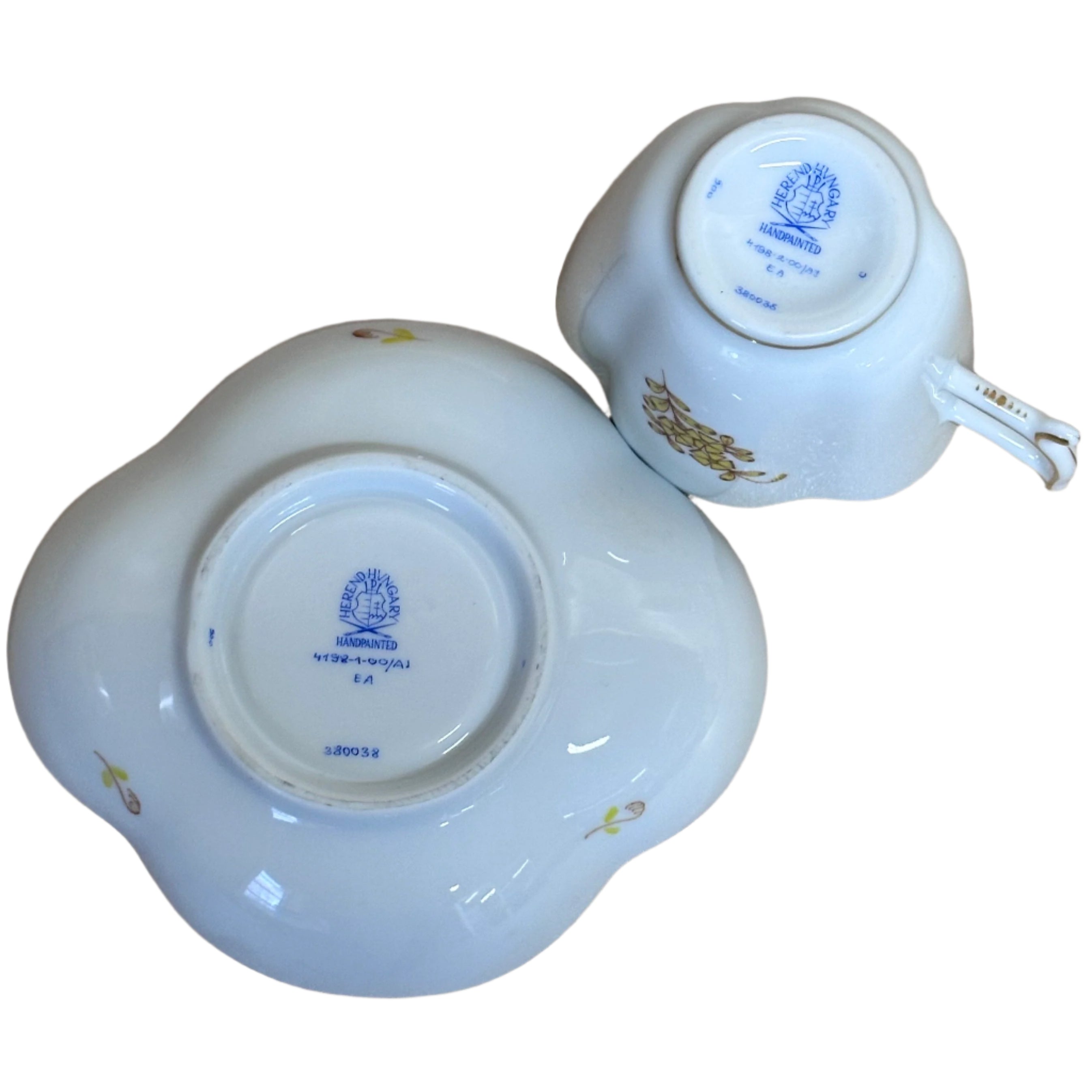 12pc Herend Chinese Bouquet Yellow Flat Demitasse Cup & Saucer Set for 6