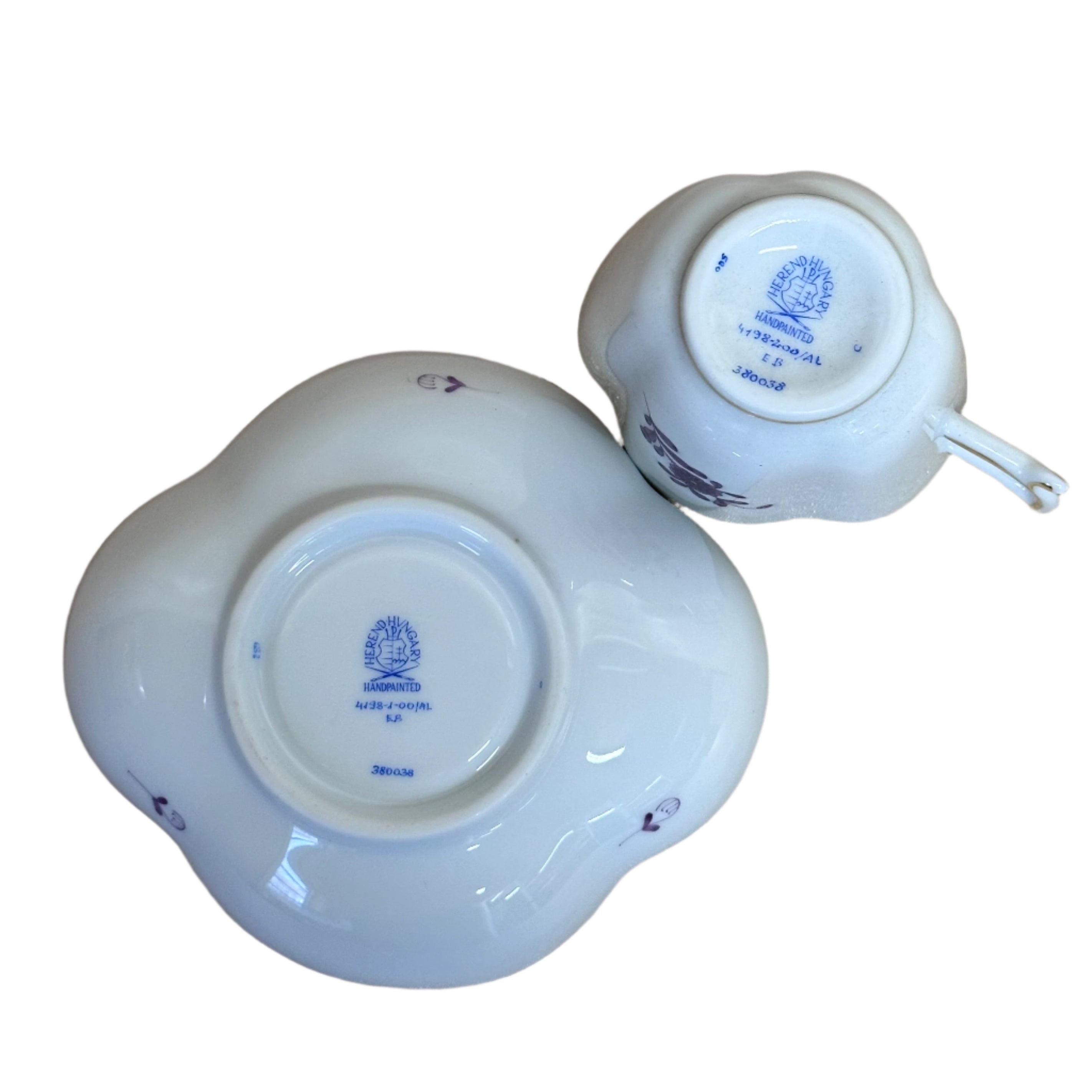 8pc Herend Chinese Bouquet Lilac Flat Demitasse Cup & Saucer Set for 4