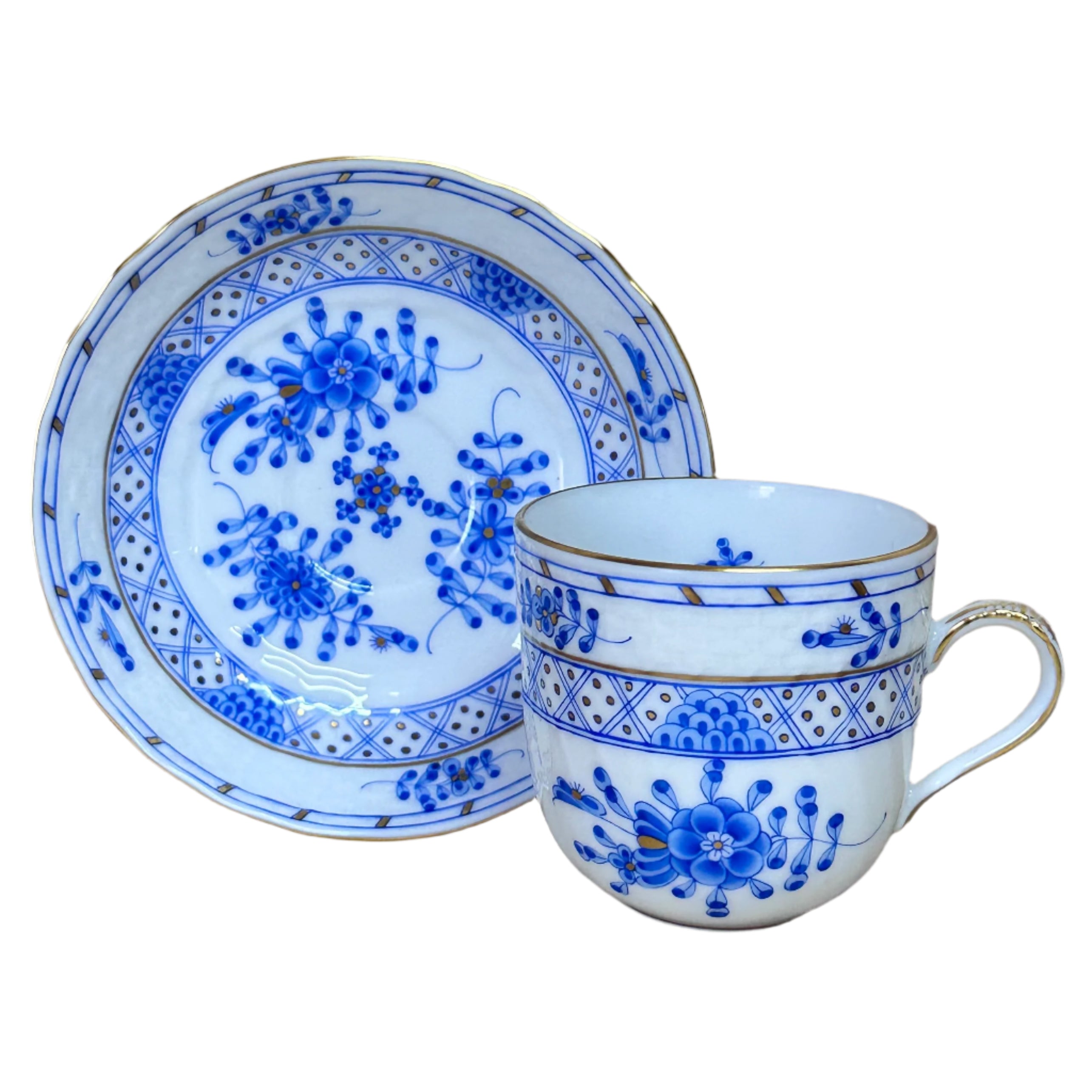 8pc Herend Waldstein Blue Flat Demitasse Cup & Saucer Set for 4