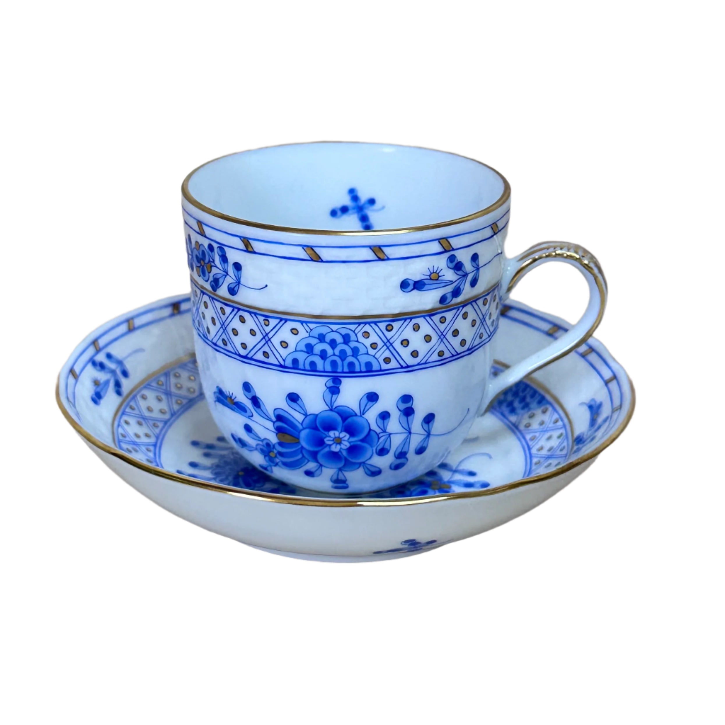 8pc Herend Waldstein Blue Flat Demitasse Cup & Saucer Set for 4