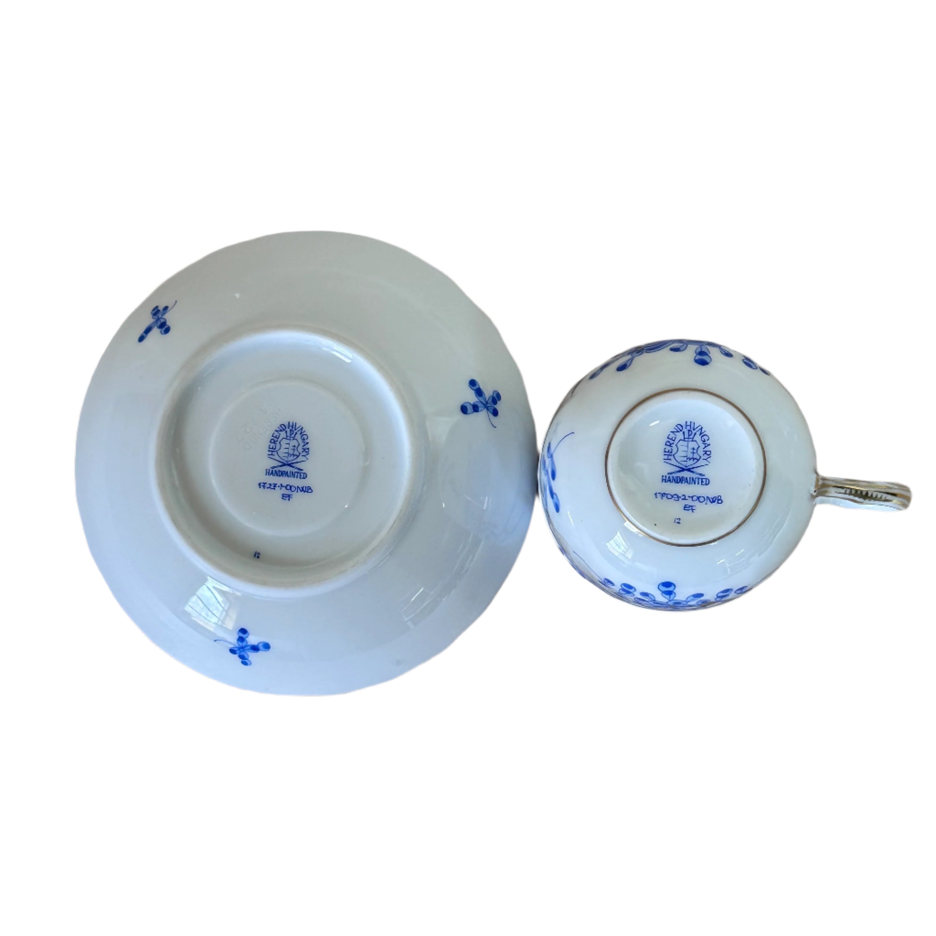 8pc Herend Waldstein Blue Flat Demitasse Cup & Saucer Set for 4
