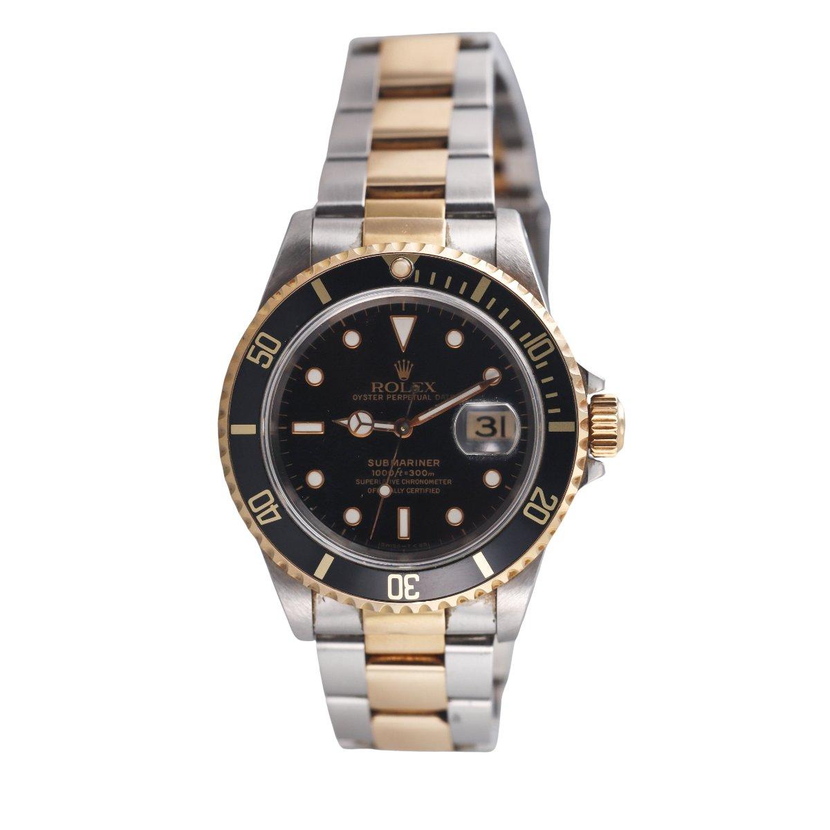 Rolex Submariner Black Two Tone Gold Steel 40mm Watch 16613