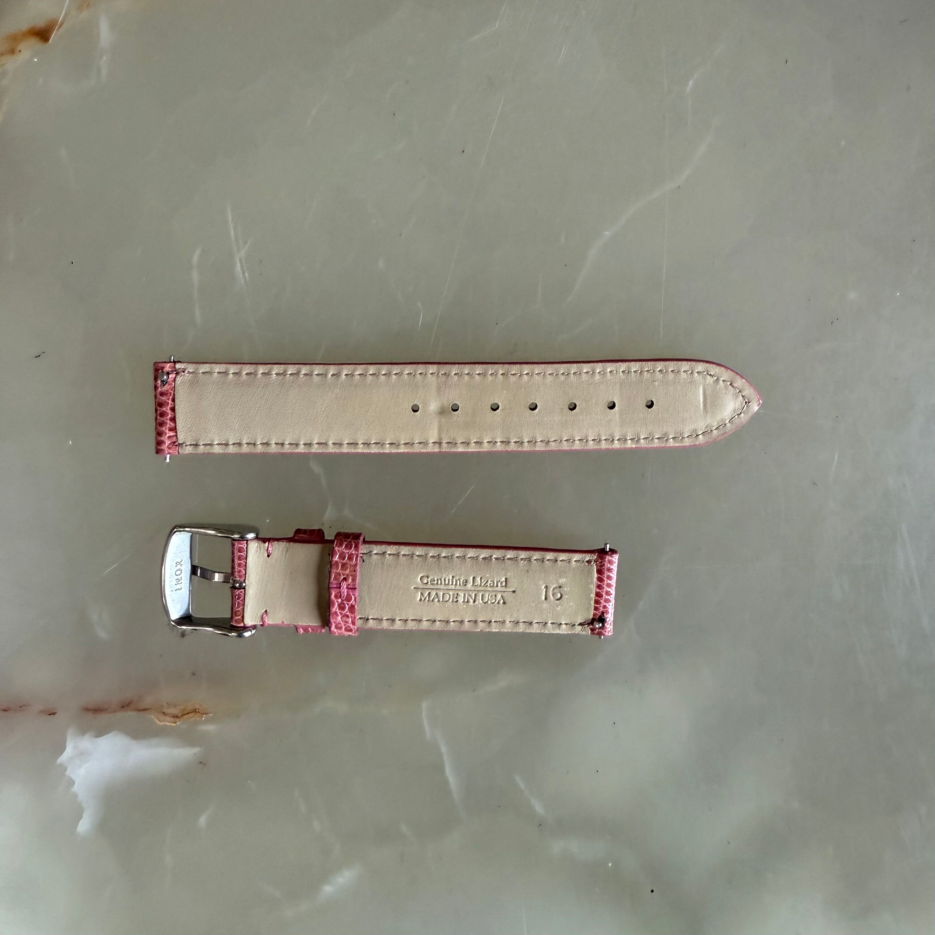 Genuine Lizard Pink Watch Strap Band 16mm Padded & Stitched w Buckle