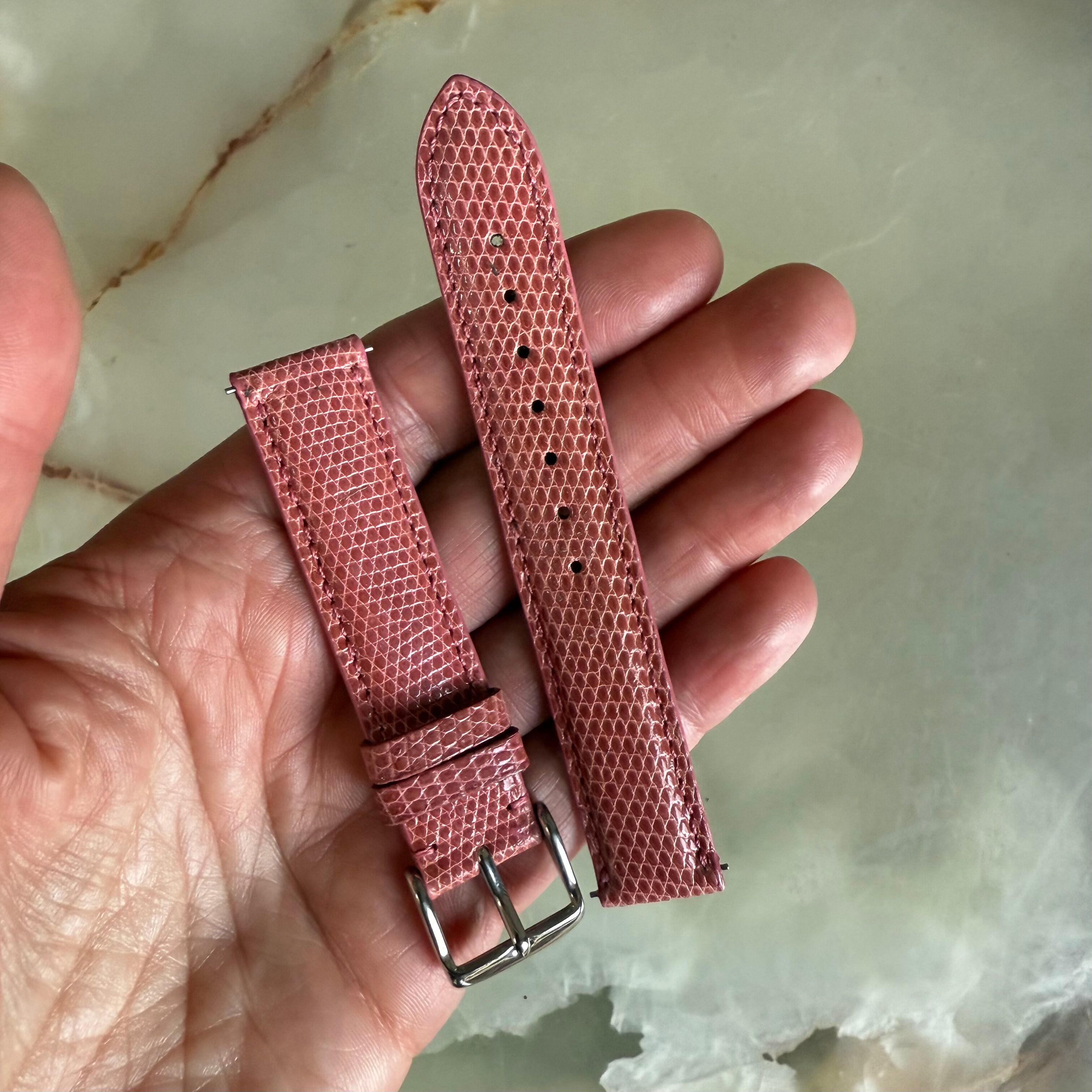 Genuine Lizard Pink Watch Strap Band 16mm Padded & Stitched w Buckle
