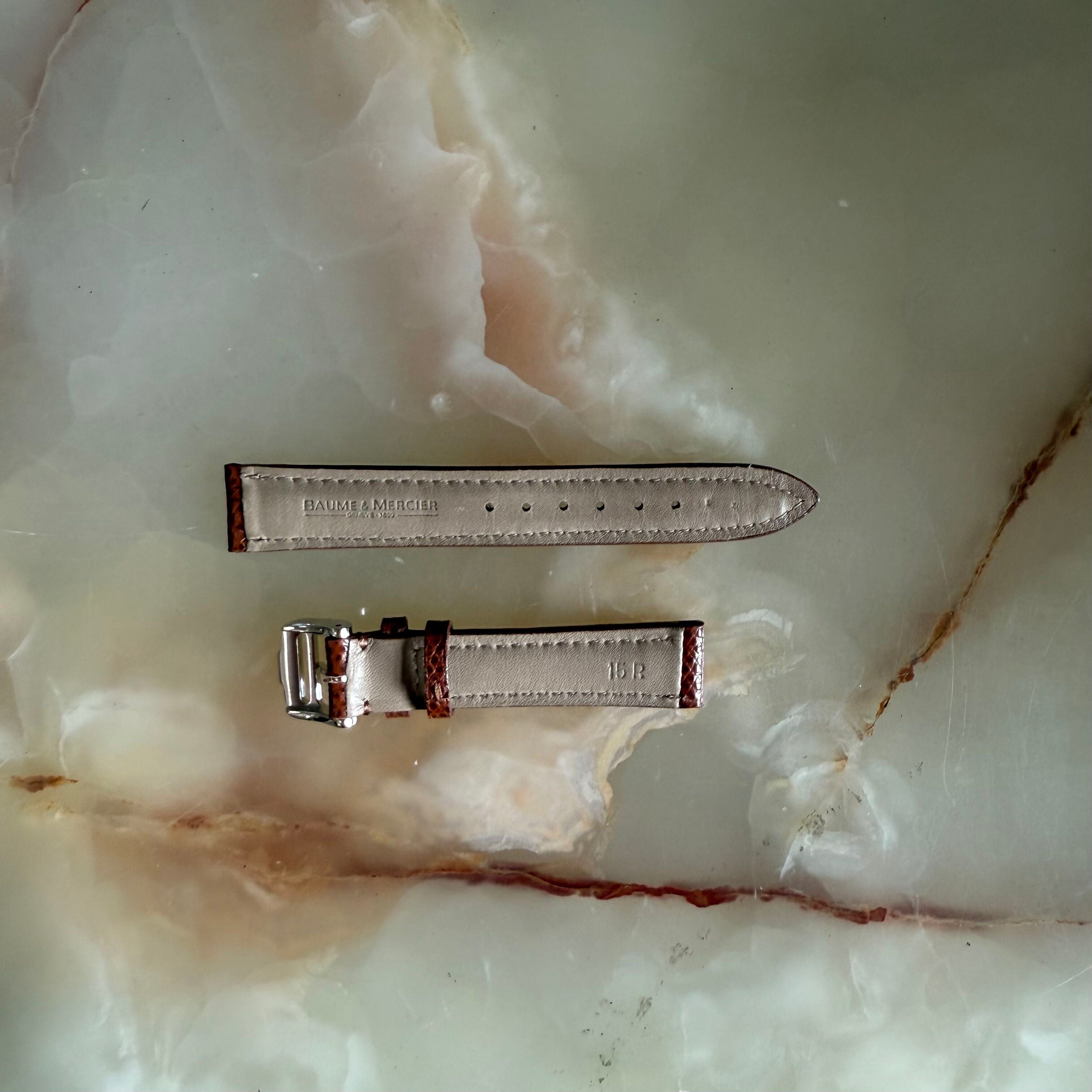Authentic Baume & Mercier Brown Lizard Watch Strap Band 15mm with Buckle