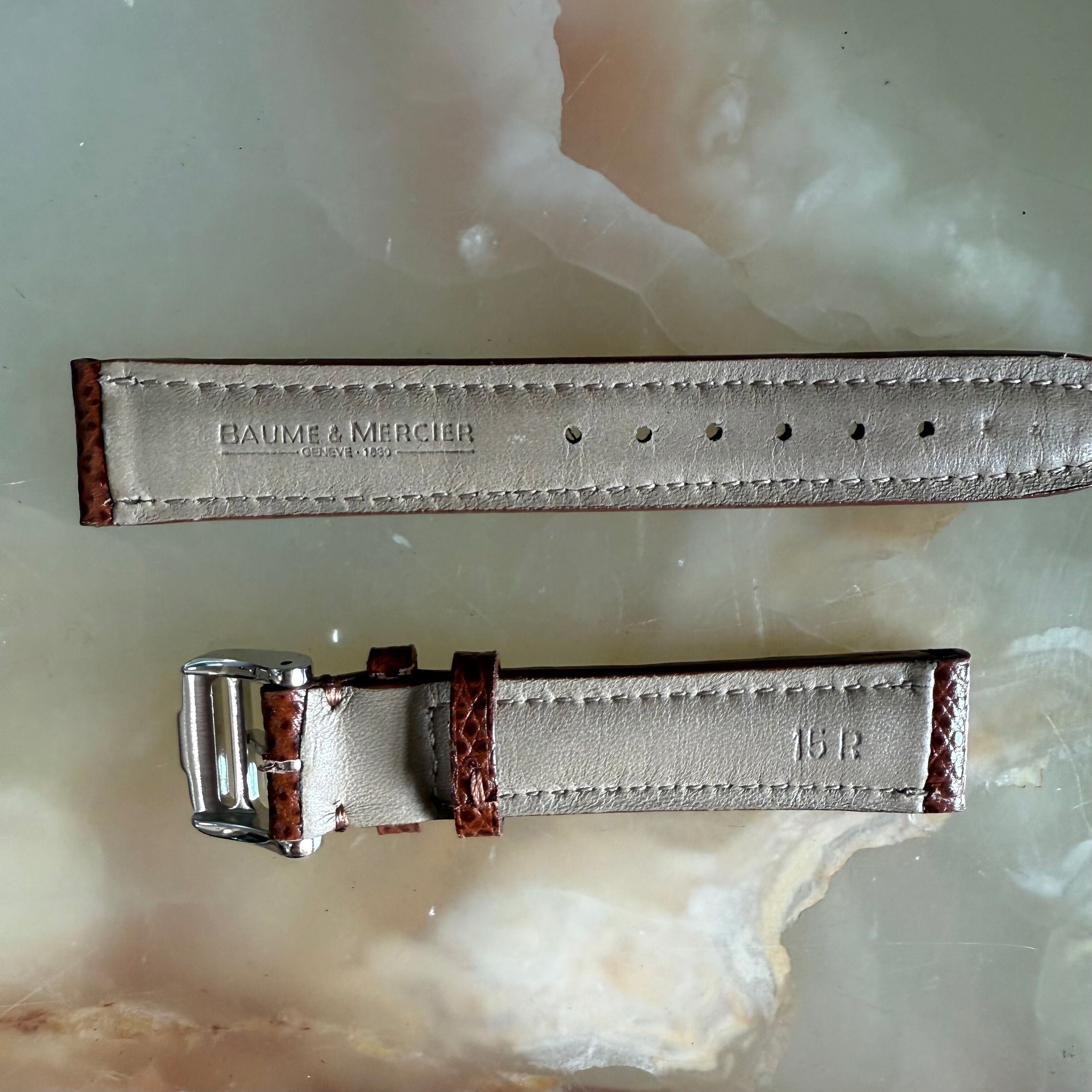 Authentic Baume & Mercier Brown Lizard Watch Strap Band 15mm with Buckle