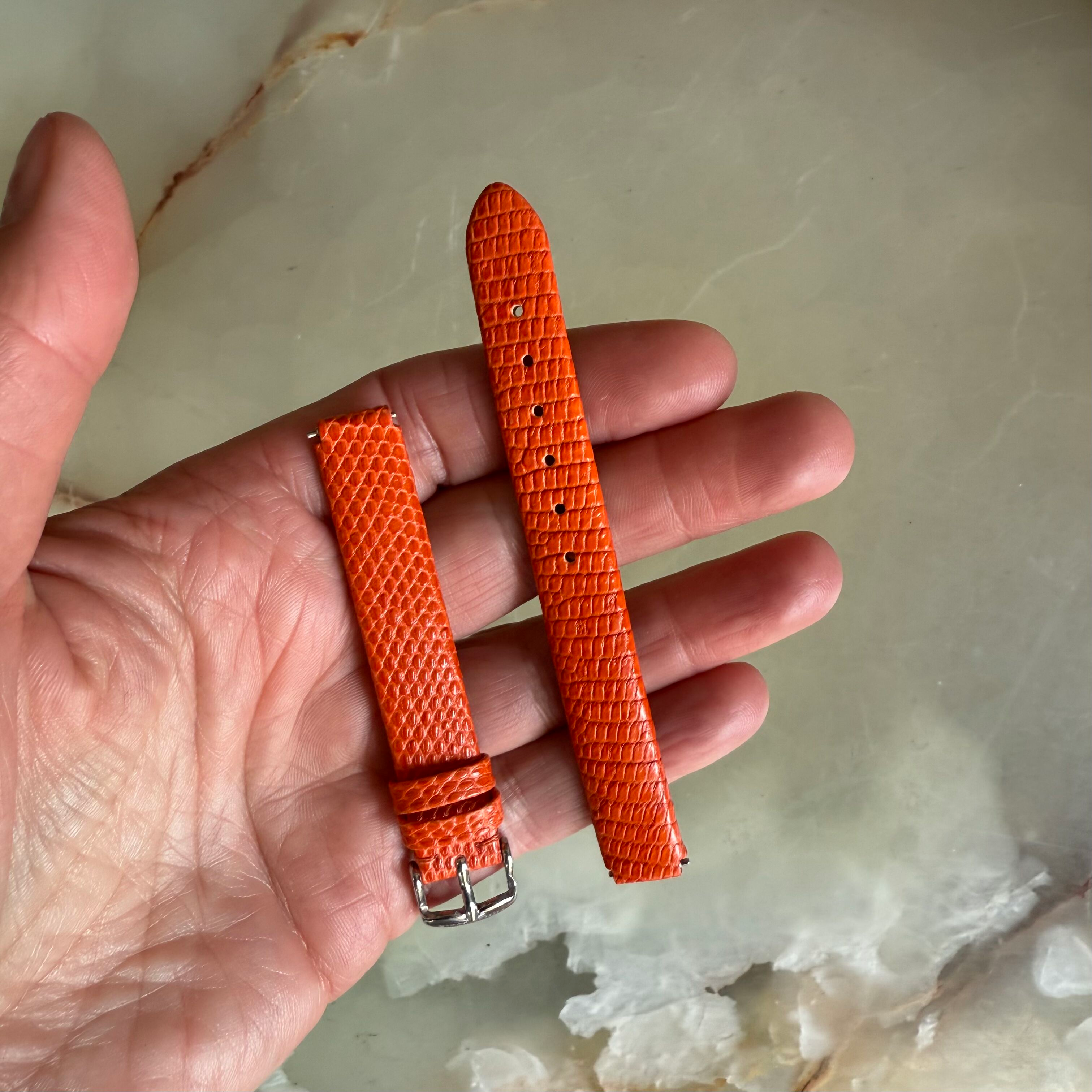 Philip Stein Genuine Lizard Orange Watch Strap Band 10mm w Buckle