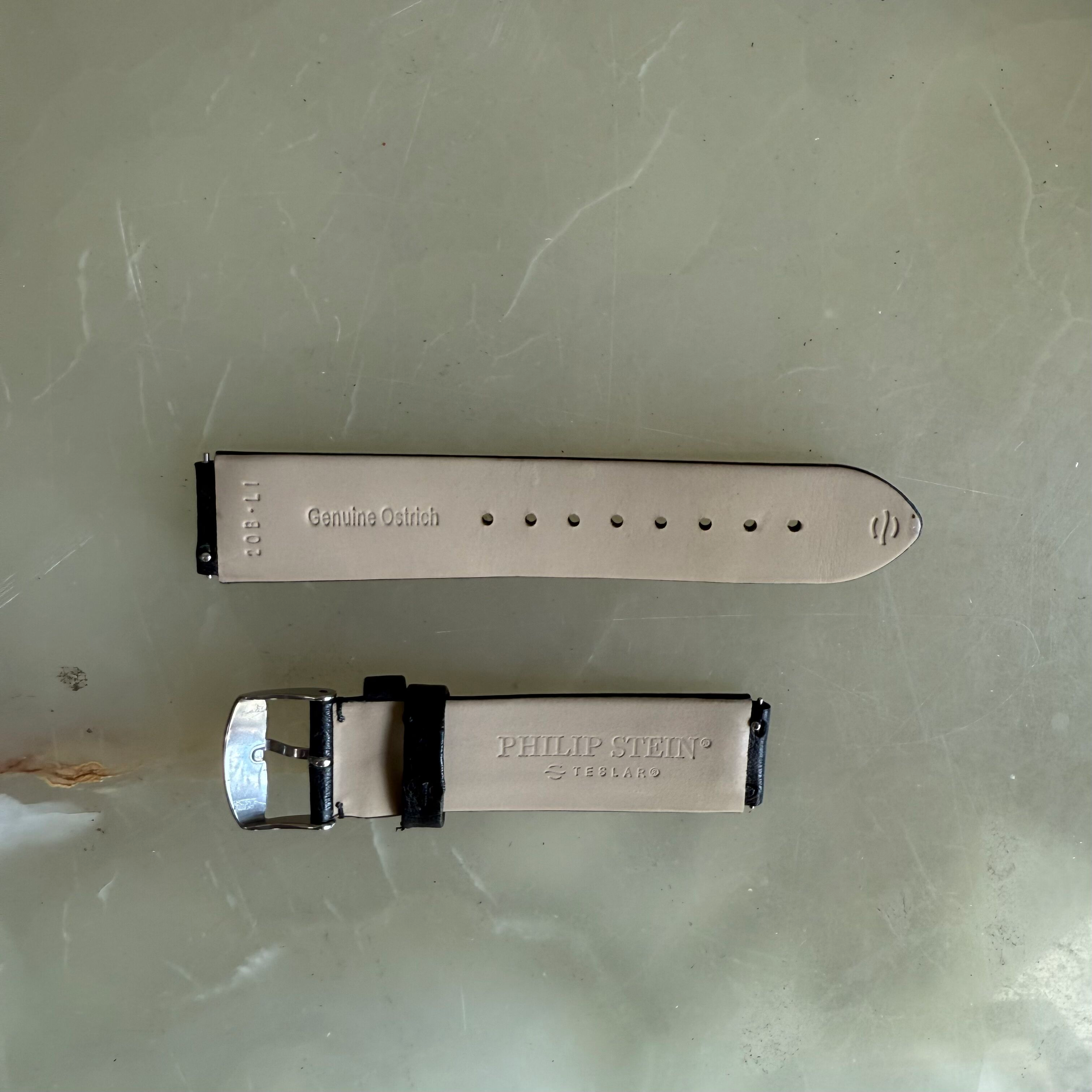 Philip Stein Genuine Ostrich Black Watch Strap Band 18mm Padded & Stitched w Buckle
