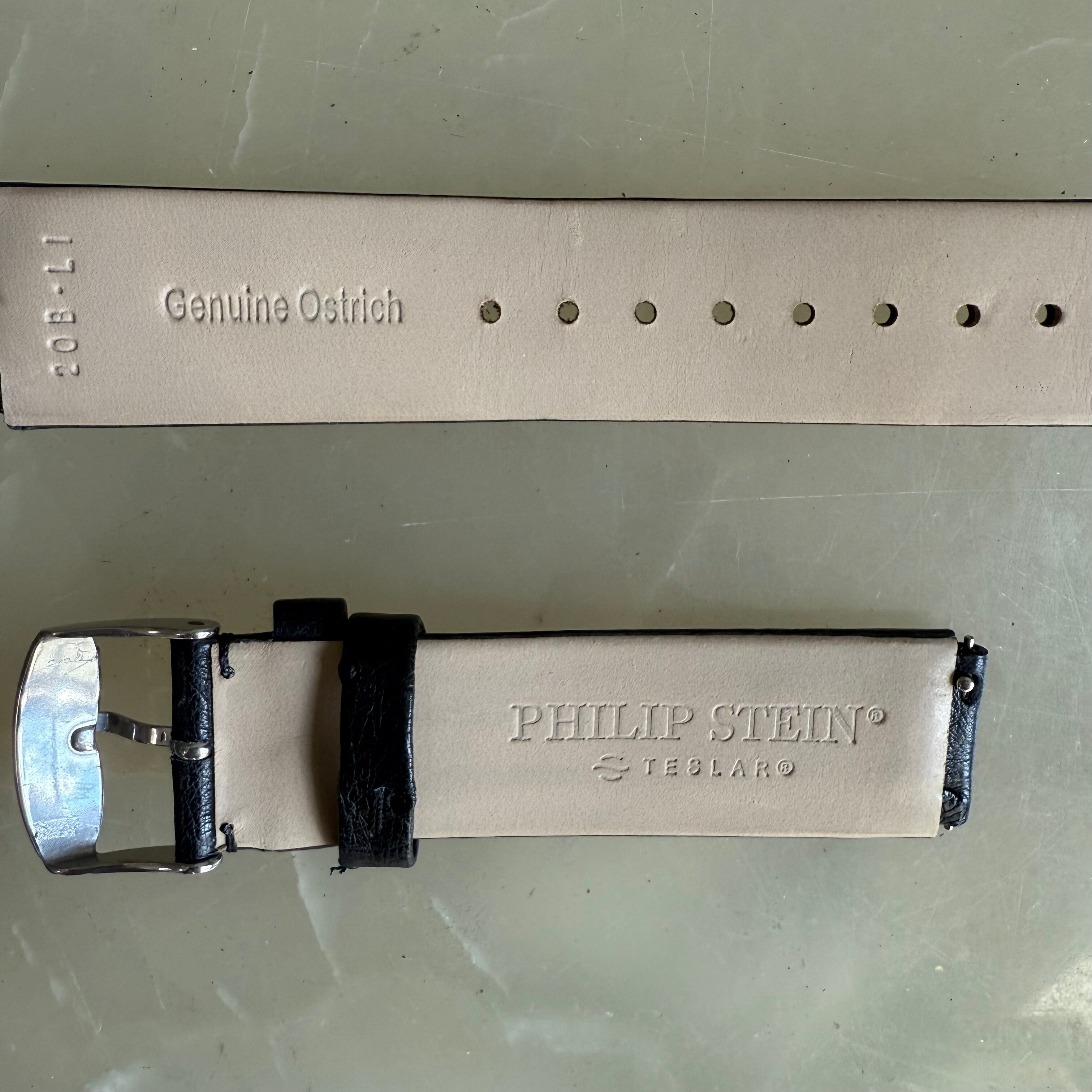 Philip Stein Genuine Ostrich Black Watch Strap Band 18mm Padded & Stitched w Buckle