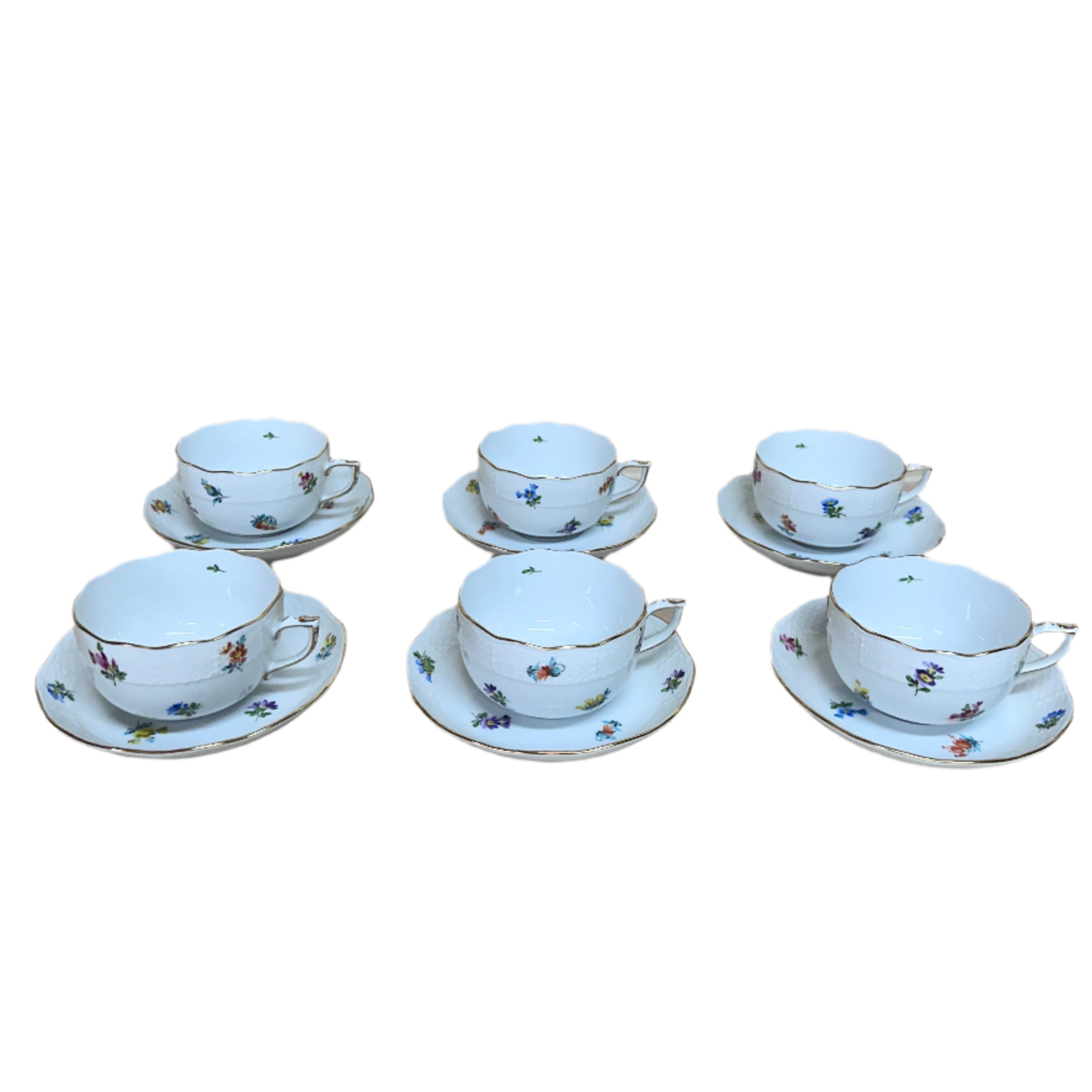 Herend Porcelain Flat Cup & Saucer Thousand Flowers Set for 6
