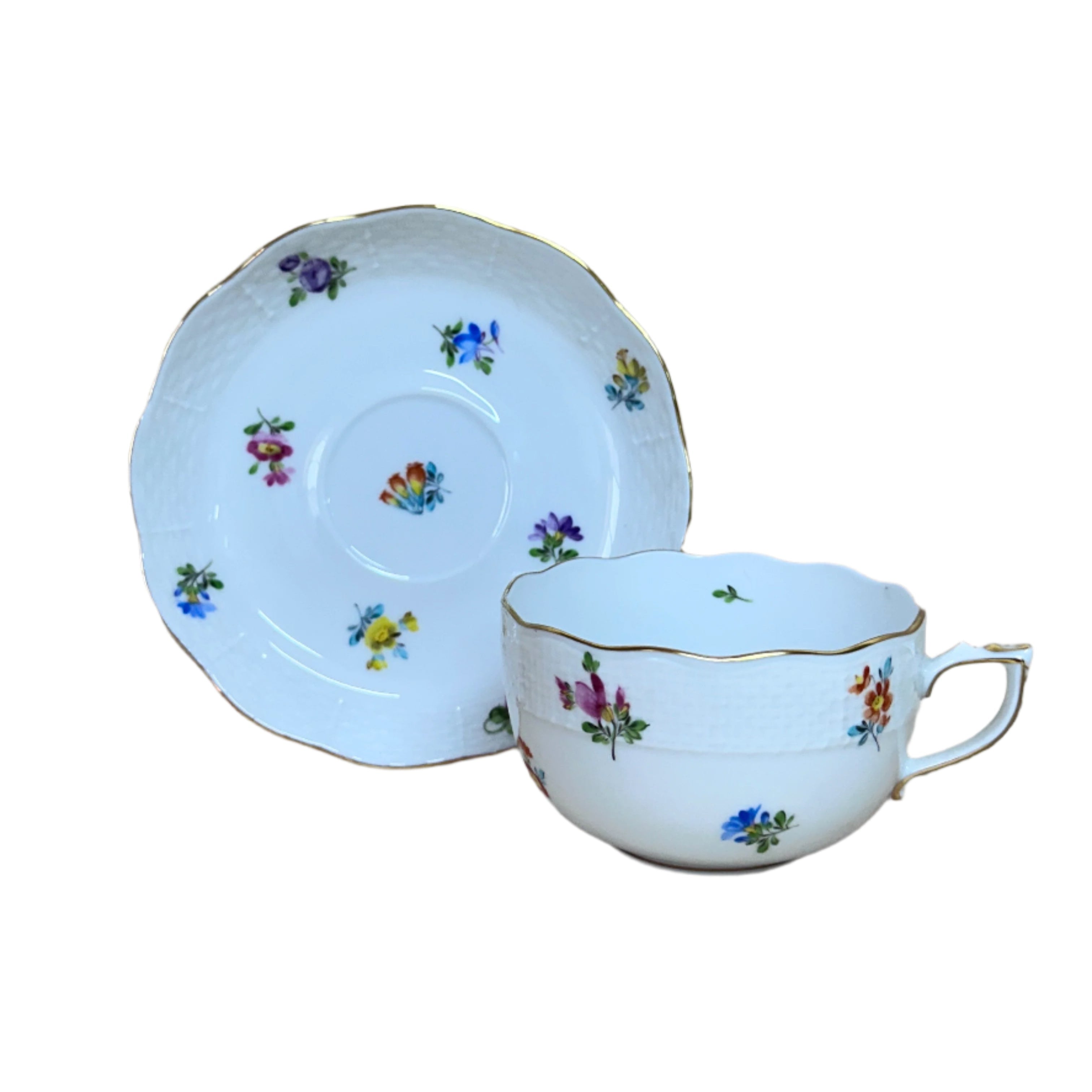 Herend Porcelain Flat Cup & Saucer Thousand Flowers Set for 6