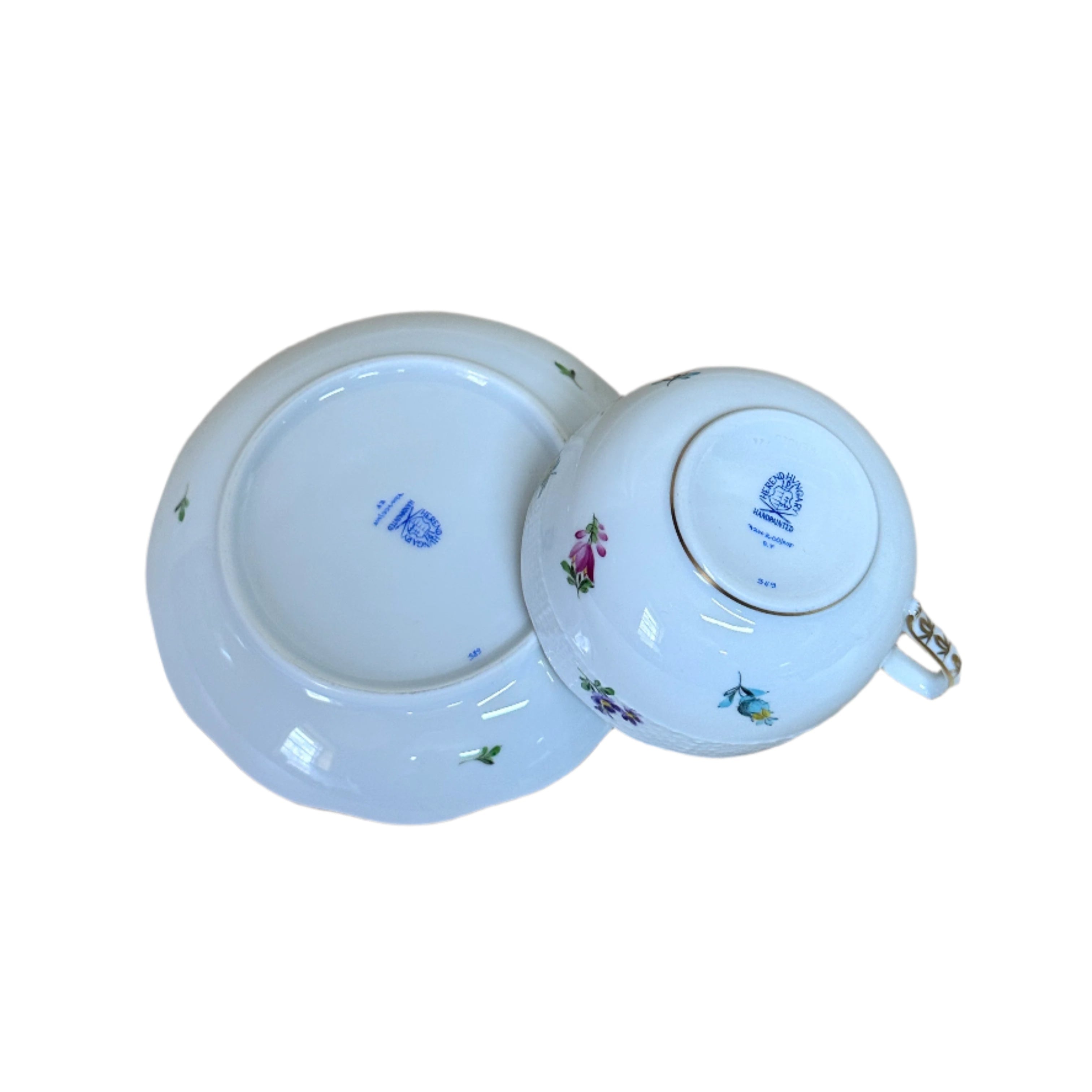 Herend Porcelain Flat Cup & Saucer Thousand Flowers Set for 6