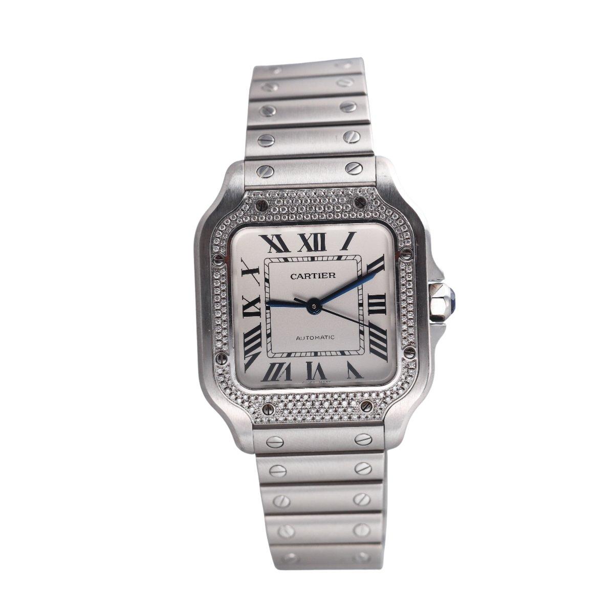Santos de Cartier Medium Model Diamond Automatic Steel Watch W4SA0005