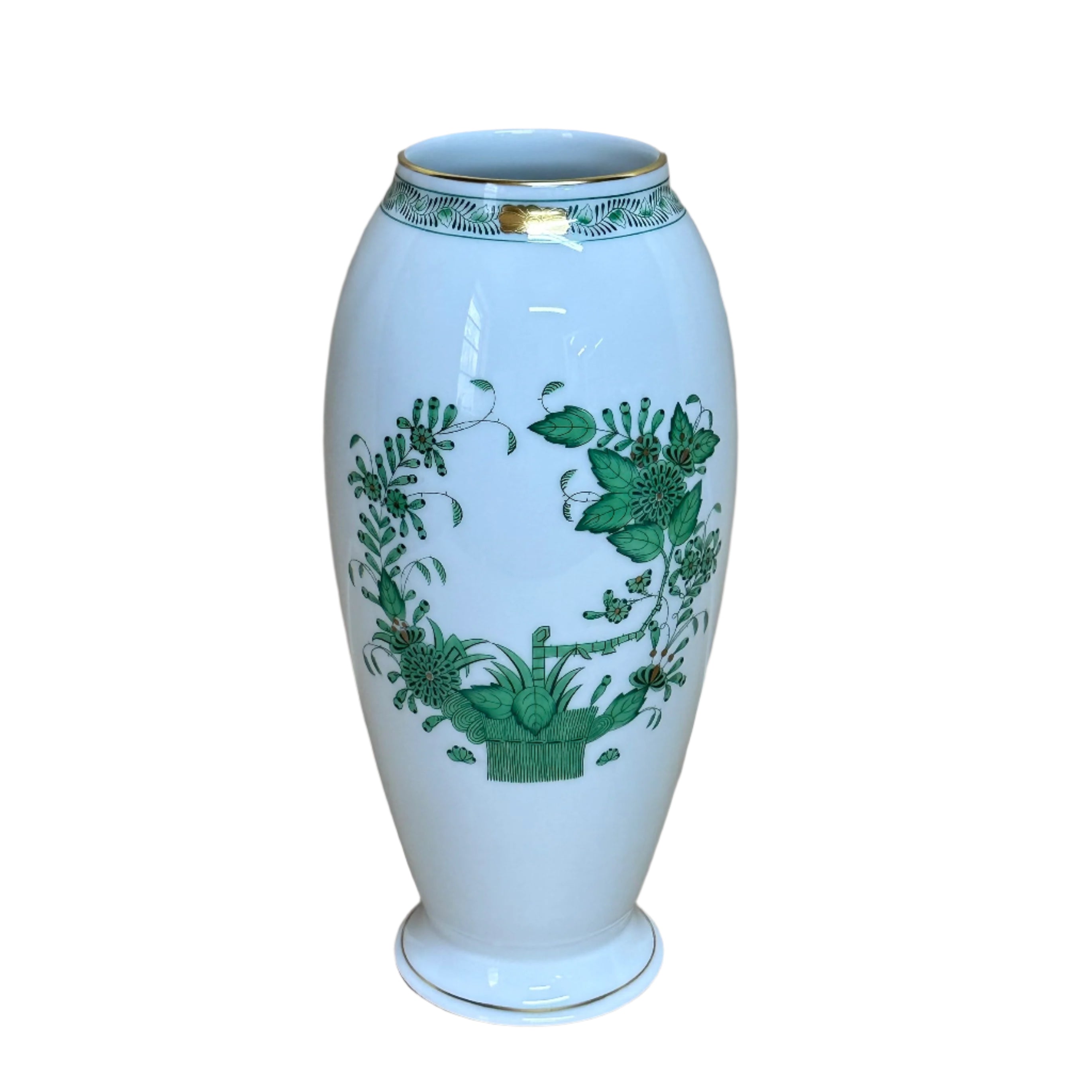 Herend Porcelain Indian Basket Green Vase 7011-0-00/FV