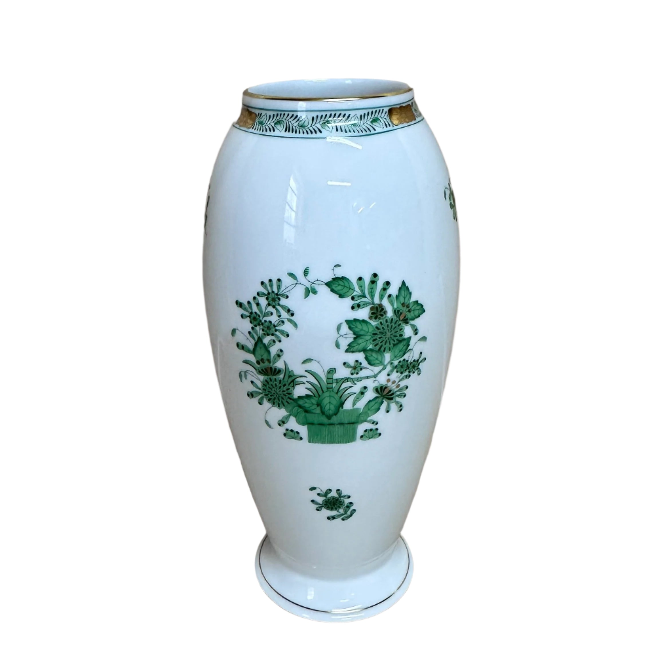 Herend Porcelain Indian Basket Green Vase 7011-0-00/FV